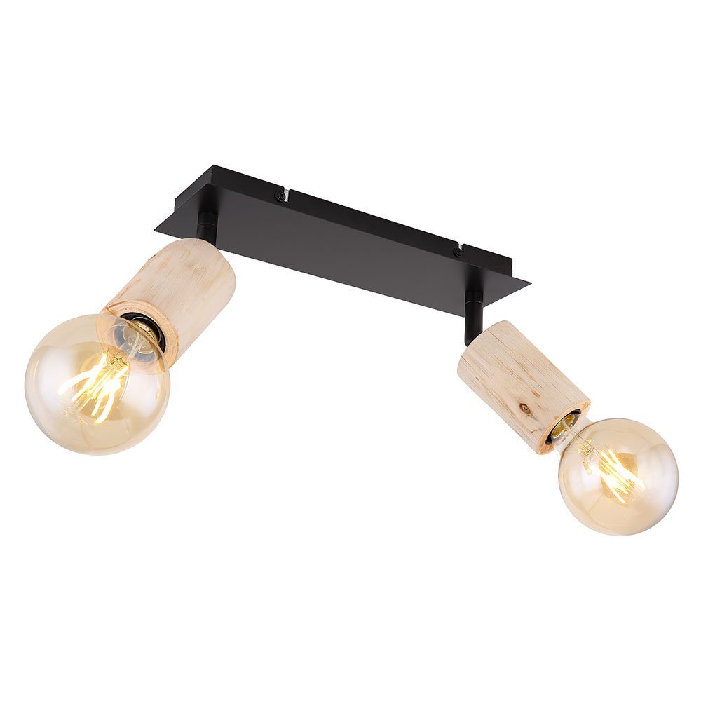 etc-shop LED schwarz Deckenspot, inklusive, Wohnzimmerlampe Holz Spotleuchte nicht beweglich L Deckenlampe Leuchtmittel natur