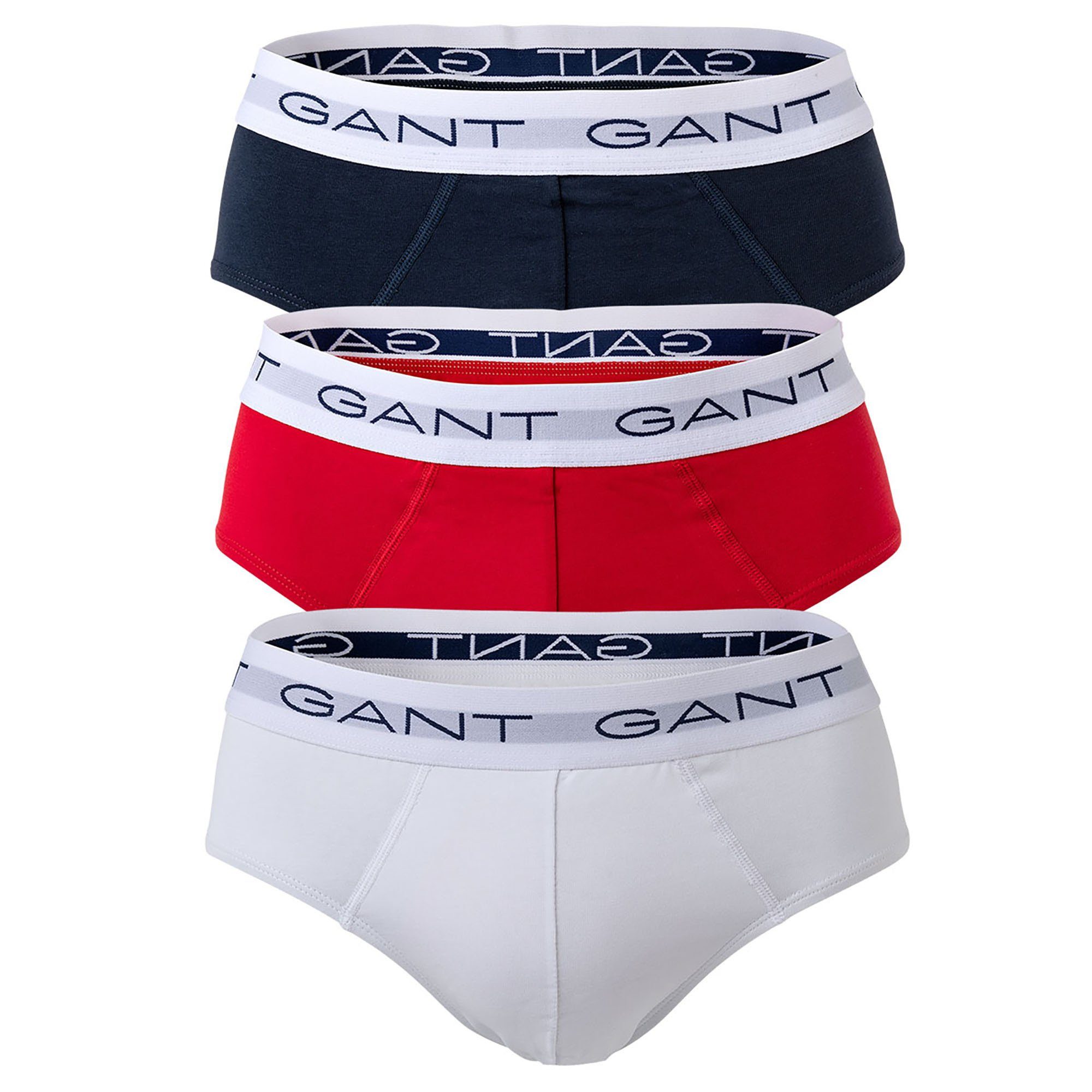 Gant Slip Herren Slips, 3er Pack - Briefs, Logo-Bund, Cotton Mehrfarbig