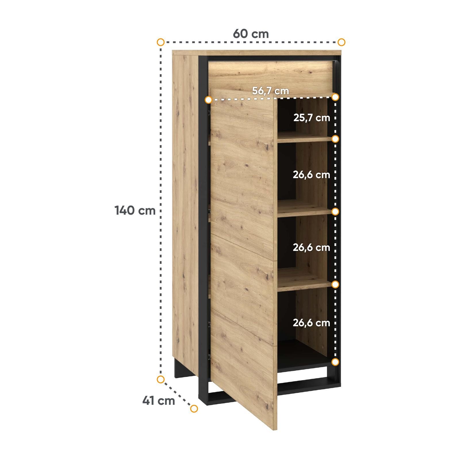 HAUSELEMENT Hochkommode QUANT QA-07, mit LED-Beleuchtung Mehrzweckschrank Kommode Loft