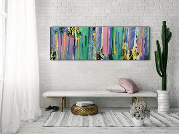 KUNSTLOFT Gemälde Kunterbunte Ära 150x50 cm, Leinwandbild 100% HANDGEMALT Wandbild Wohnzimmer