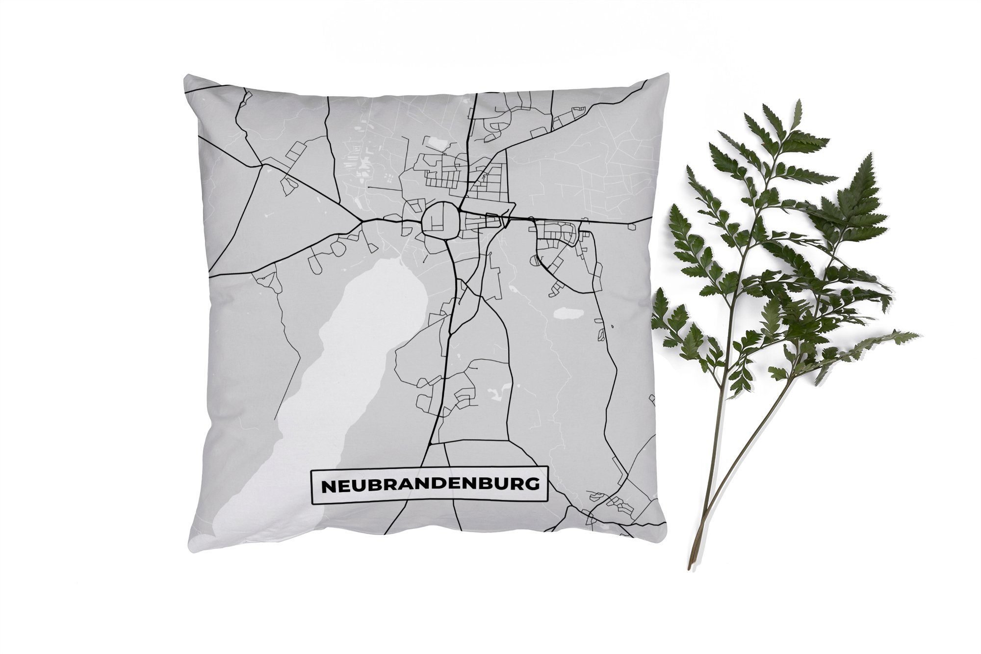 MuchoWow Dekokissen Deutschland - - Neurandenburg, - Stadtplan Schlafzimmer, Wohzimmer, Füllung Zierkissen für Deko, mit Karte Sofakissen