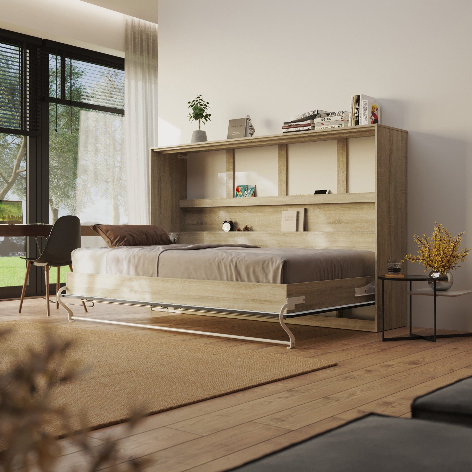 SMARTBett Schrankbett Standard 120x200cm Eiche Sonoma horizontal inkl. Latt günstig online kaufen