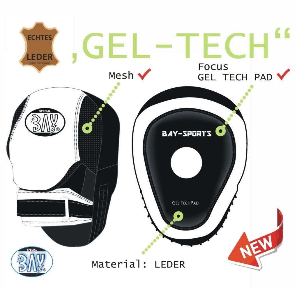 BAY-Sports Pratzen Gel Leder Handpratzen Schlagpolster Schlagkissen, sehr komfortabel, Mesh Gewebe, Kickboxen, Boxen, Krav Maga, 1 Paar
