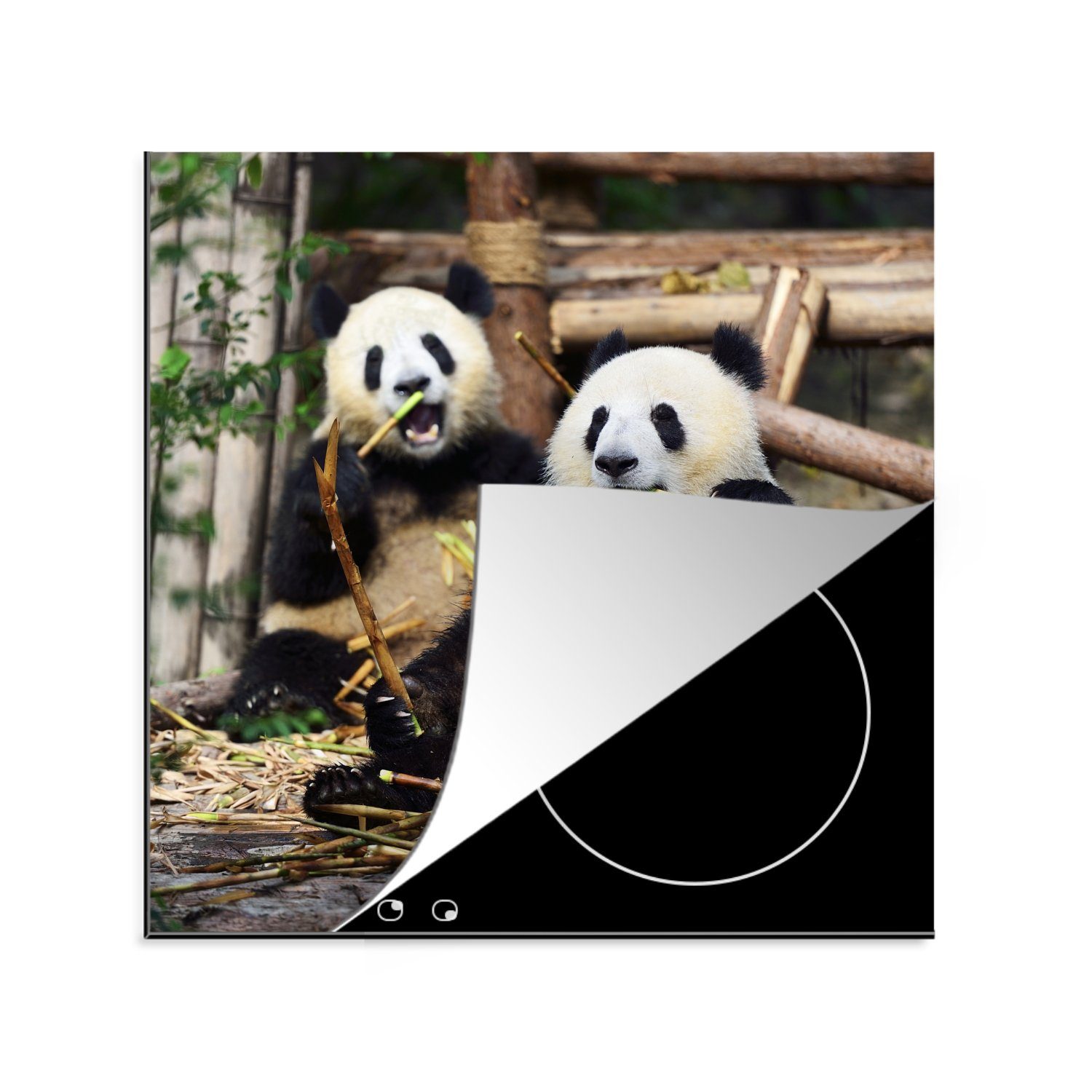 MuchoWow Herdblende-/Abdeckplatte Panda - Wilde Tiere - Bambus, Vinyl, (1 tlg), 78x78 cm, Ceranfeldabdeckung, Arbeitsplatte für küche