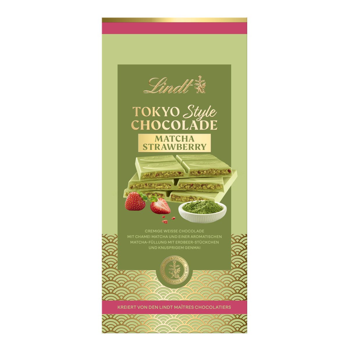 LINDT Schokolade, Lindt Tokyo Style Chocolade Tafel Matcha Strawberry Packung 145g
