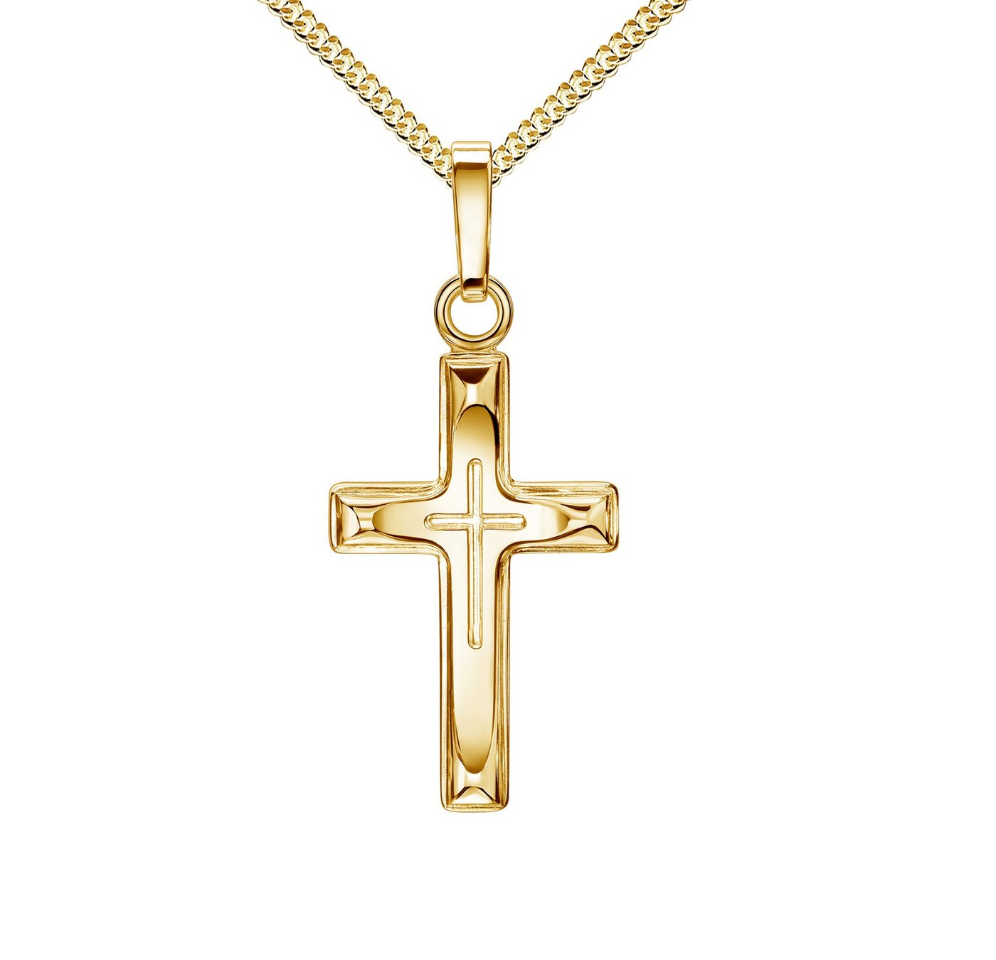 JEVELION Kreuzkette Taufkreuz Anhänger 333 Gold (Kleiner Goldanhänger, für Damen und Kinder), Mit Kette vergoldet- Länge wählbar 36 - 70 cm.
