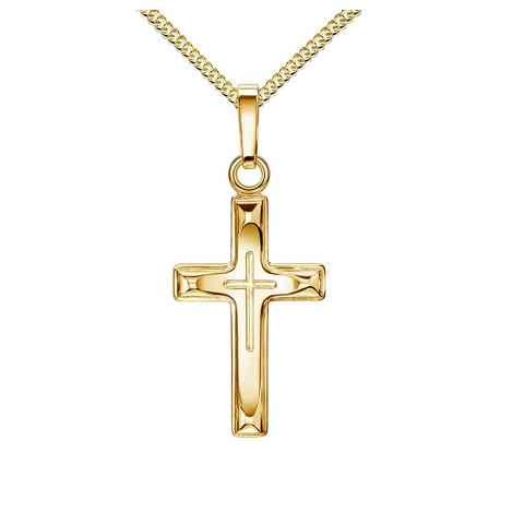 JEVELION Kreuzkette Taufkreuz Anhänger 333 Gold (Kleiner Goldanhänger, für Damen und Kinder), Mit Kette vergoldet- Länge wählbar 36 - 70 cm.