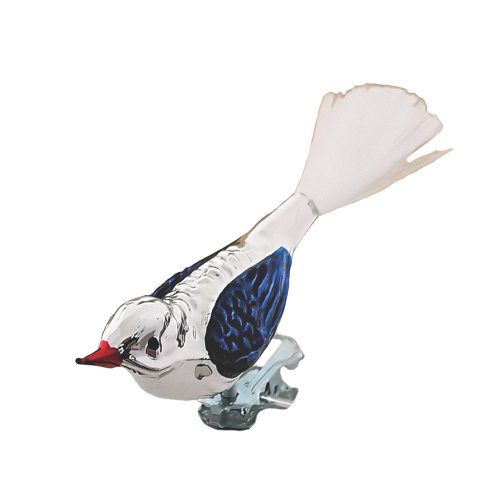 Christbaumschmuck auf (3-tlg), Glasvogel-Set, silber/blau Clip handbemalt Vogel mundgeblasen, Schatzhauser
