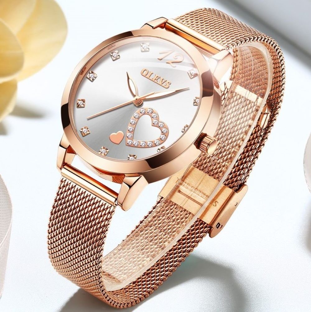Tidy Quarzuhr Damenuhr Roségold mit Herz-Diamant – Glamouröse Schmuckuhr günstig online kaufen