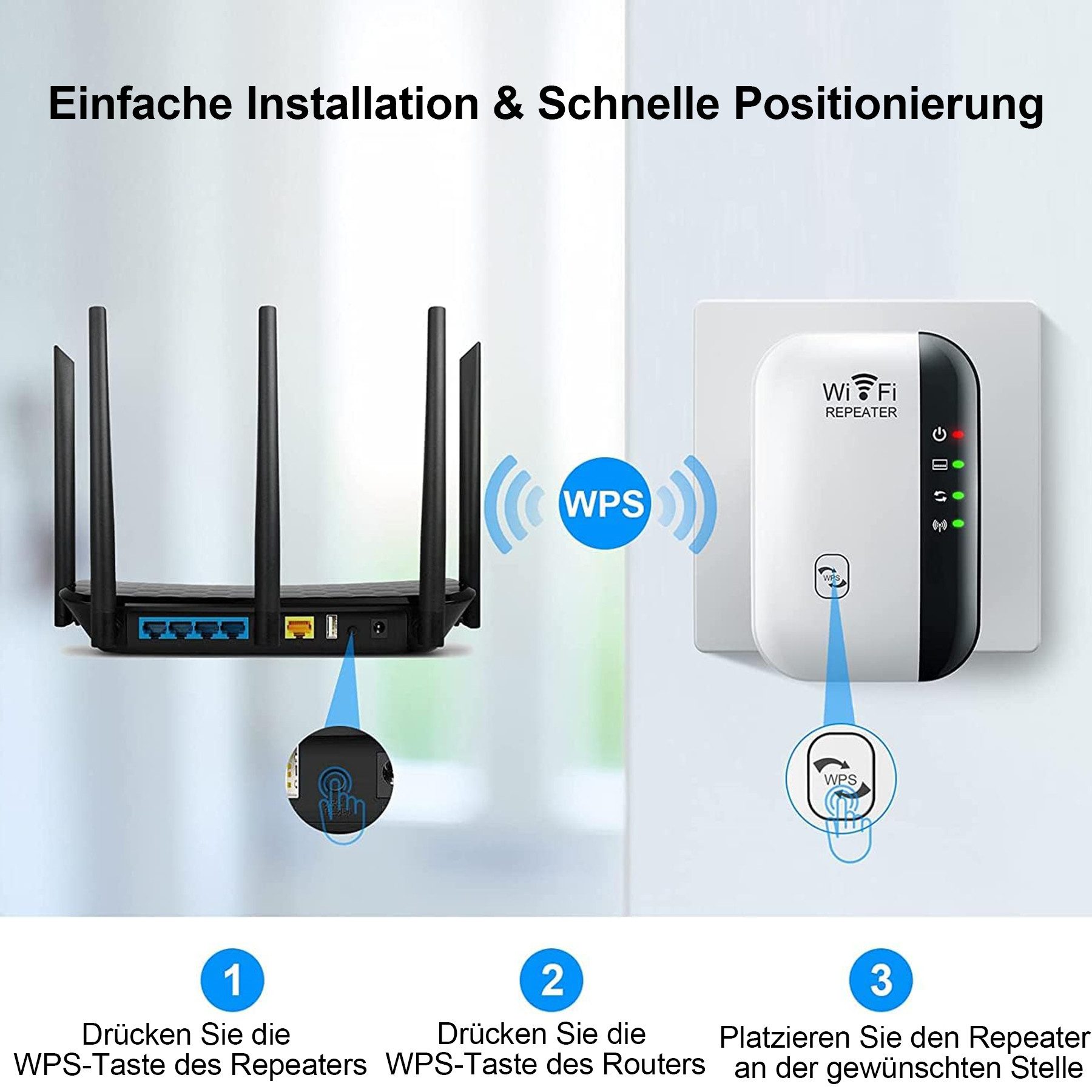Senmudi WiFi Extender Booster, WLAN Repeater Verstärker Bis Zu 5000sq. WLAN-Router, mit 300 Mbps,2,4GHz WiFi Mit Ethernet Port Zu Allen Geräten