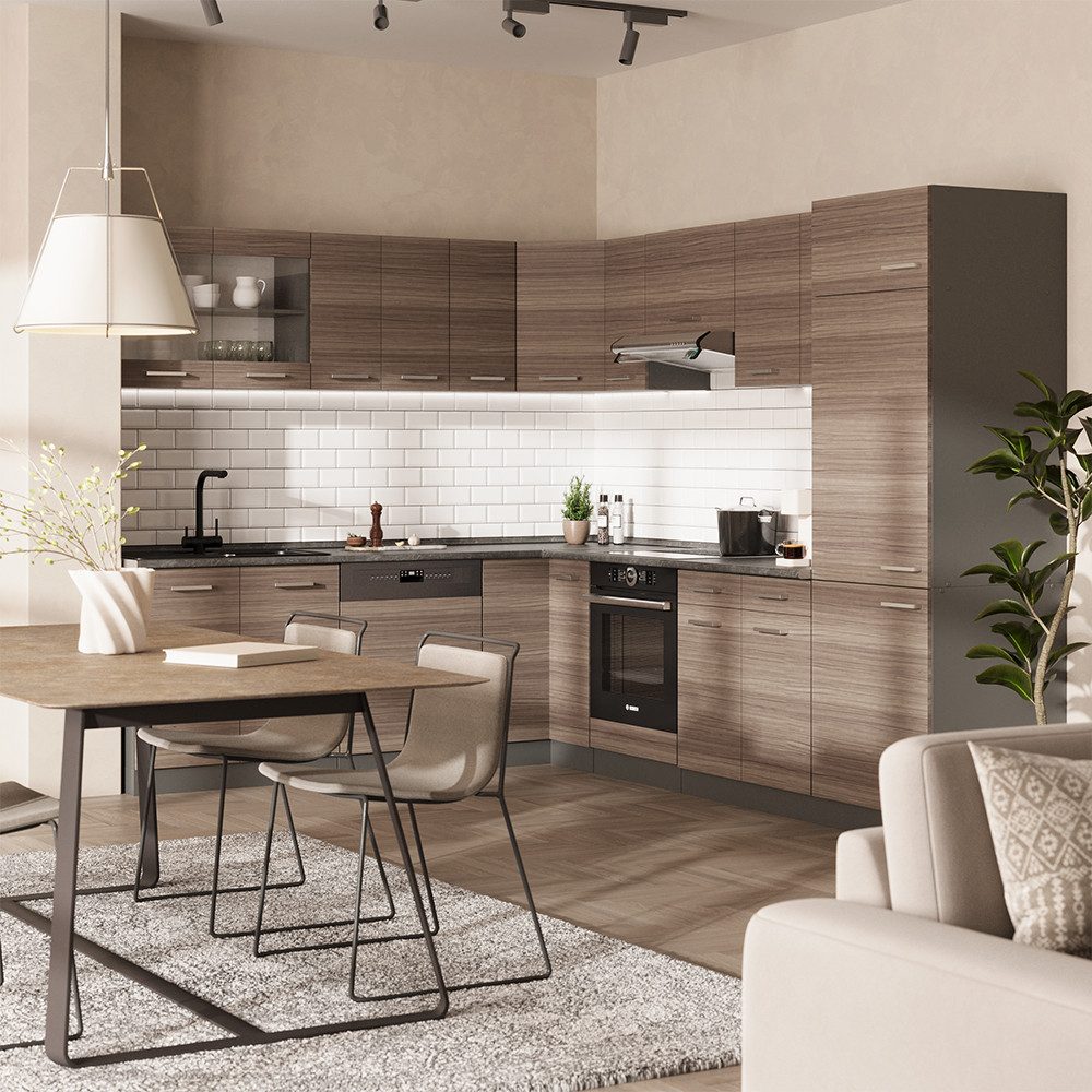 Vicco Winkelküche R-Line, Edelgrau/Anthrazit, 227 x 287 cm ohne Arbeitsplatte