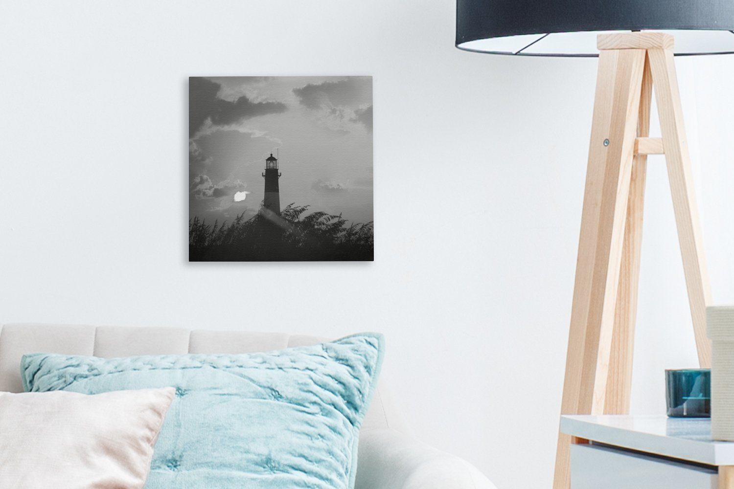 OneMillionCanvasses® Leinwandbild Leuchtturm - Sonne (1 Leinwand Wohnzimmer St), Weiß, Schwarz Bilder - für - Schlafzimmer