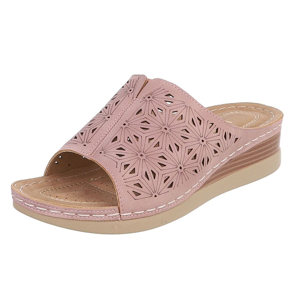 Ital-Design Damen Pantolette mit Lochprägung und Keilsohle Pantolette (91849277) Keilabsatz/Wedge Keilsandaletten in Altrosa