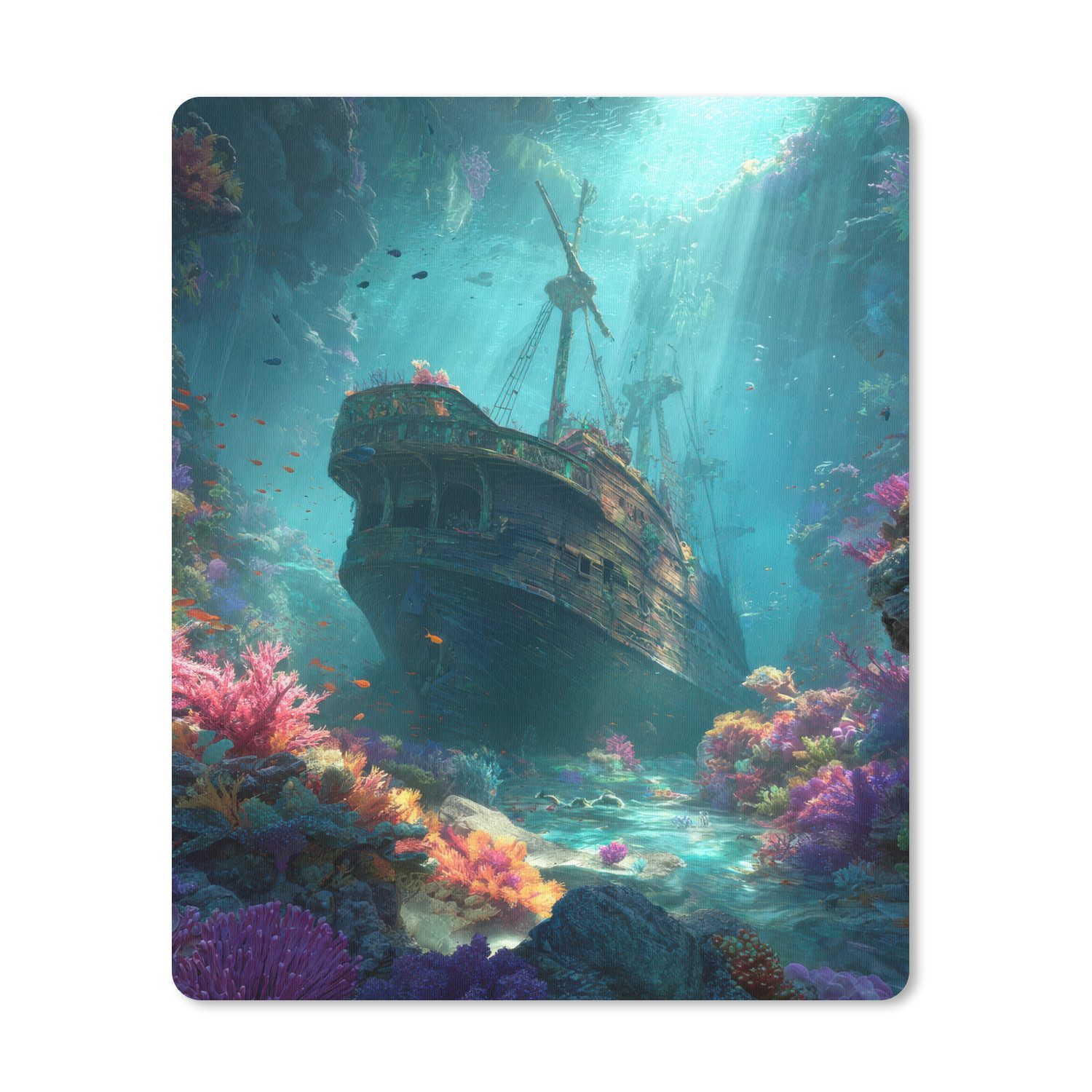 MuchoWow Mauspad Schiff - Holz - Korallenriffe - Sonnenlicht (1-St), Gaming, Mousepad Klein, Büro Zubehör, Mausunterlage, 19x23 cm