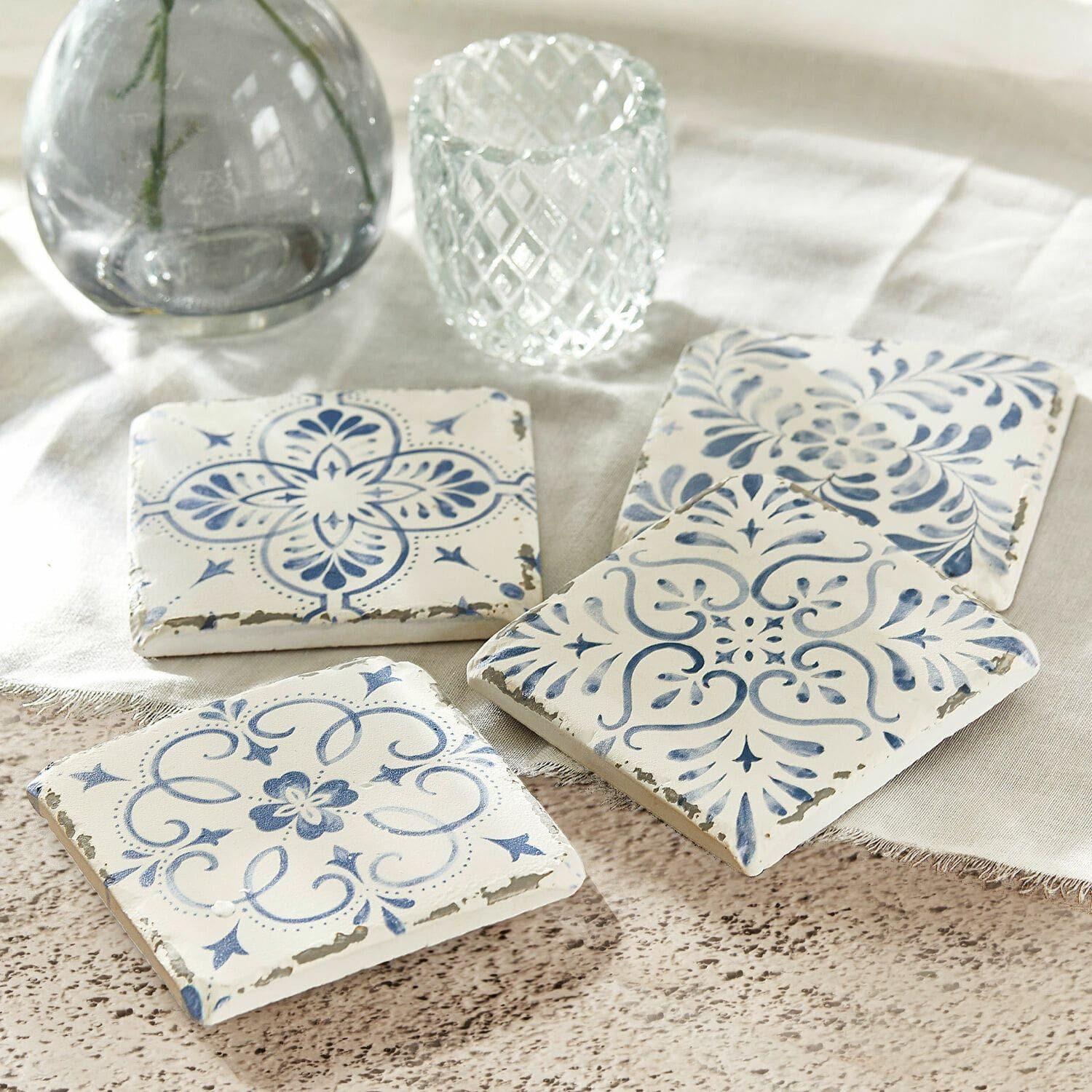 Mirabeau Getränkeuntersetzer Untersetzer 4er Set Évry weiß/blau – Bild 3 von 5