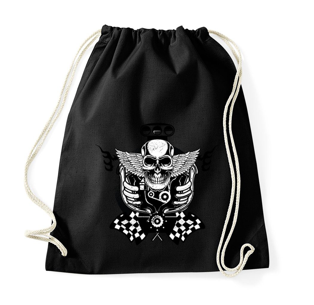 Youth Designz Turnbeutel Totenkopf Motor Baumwoll Tasche Turnbeutel, mit trendigem Print