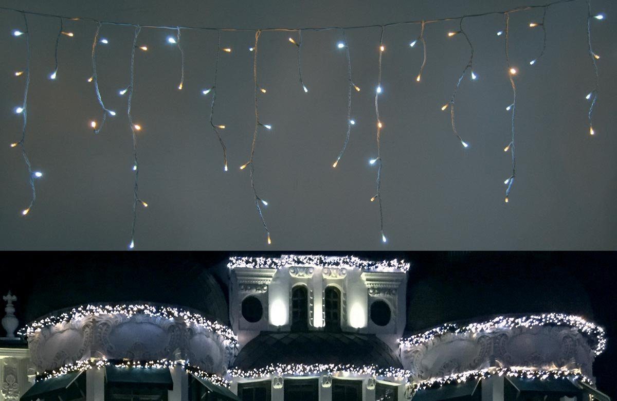 FHS LED-Lichterkette, 240-flammig, Eisregen 6m warmweiß kaltweiß Mix Länge  240LED