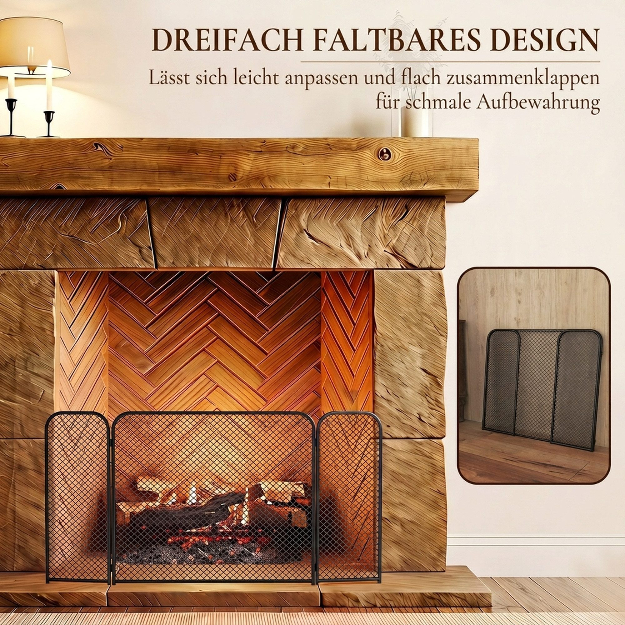 HOMCOM Kamingitter geometrisches Design aus Metall (Set, 1-tlg., 1x 3-teiliges Kaminschutzgitter), 3-teilig, klappbar, Funkenschutz, hitzebeständig – Bild 5 von 5