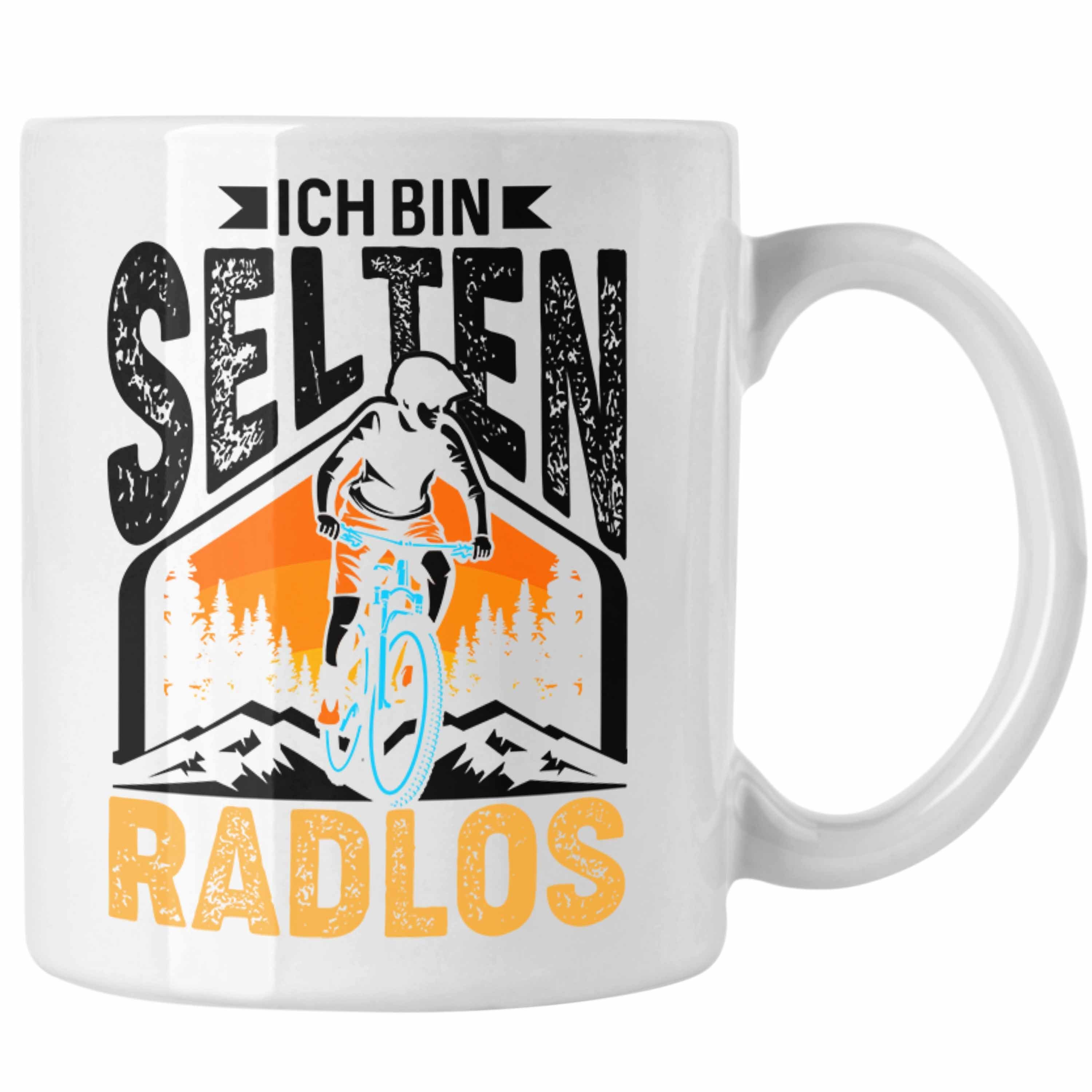 Trendation Tasse Trendation - Ich Bin Selten Radlos Tasse Geschenk für Fahrradfahrer Radfahrer Rennradfahrer Biker Lustiger Spruch Weiss