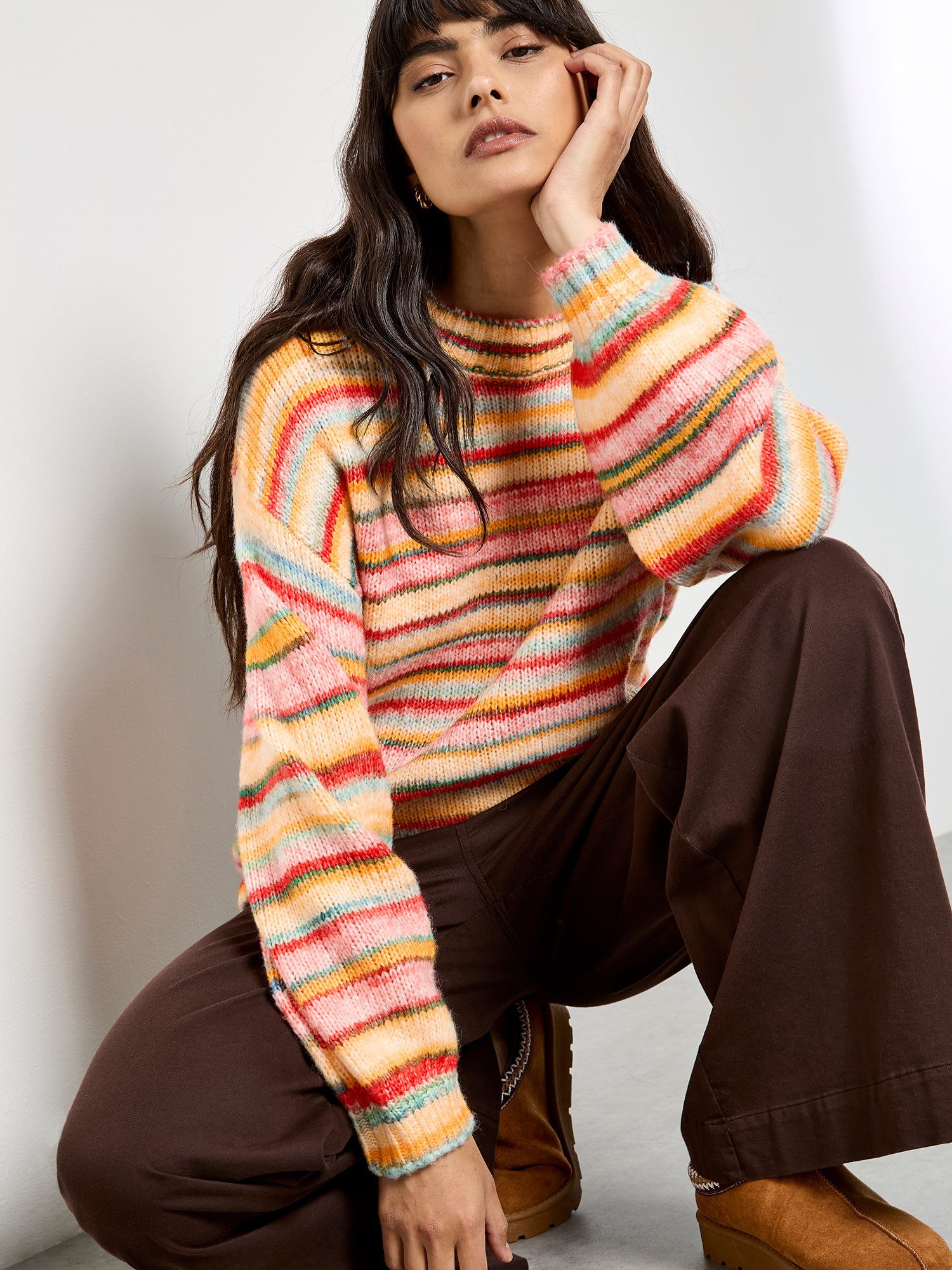 Apricot Streifenpullover Rundhalspullover mit bunten Streifen günstig online kaufen
