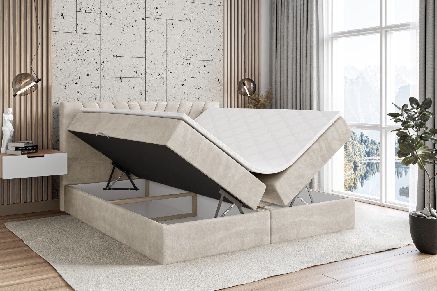 ALTDECOR Boxbett ERNINA (Multipocket-Matratze H4, H3 Matratze Bonellfederung, Topper, Kopfteil)
