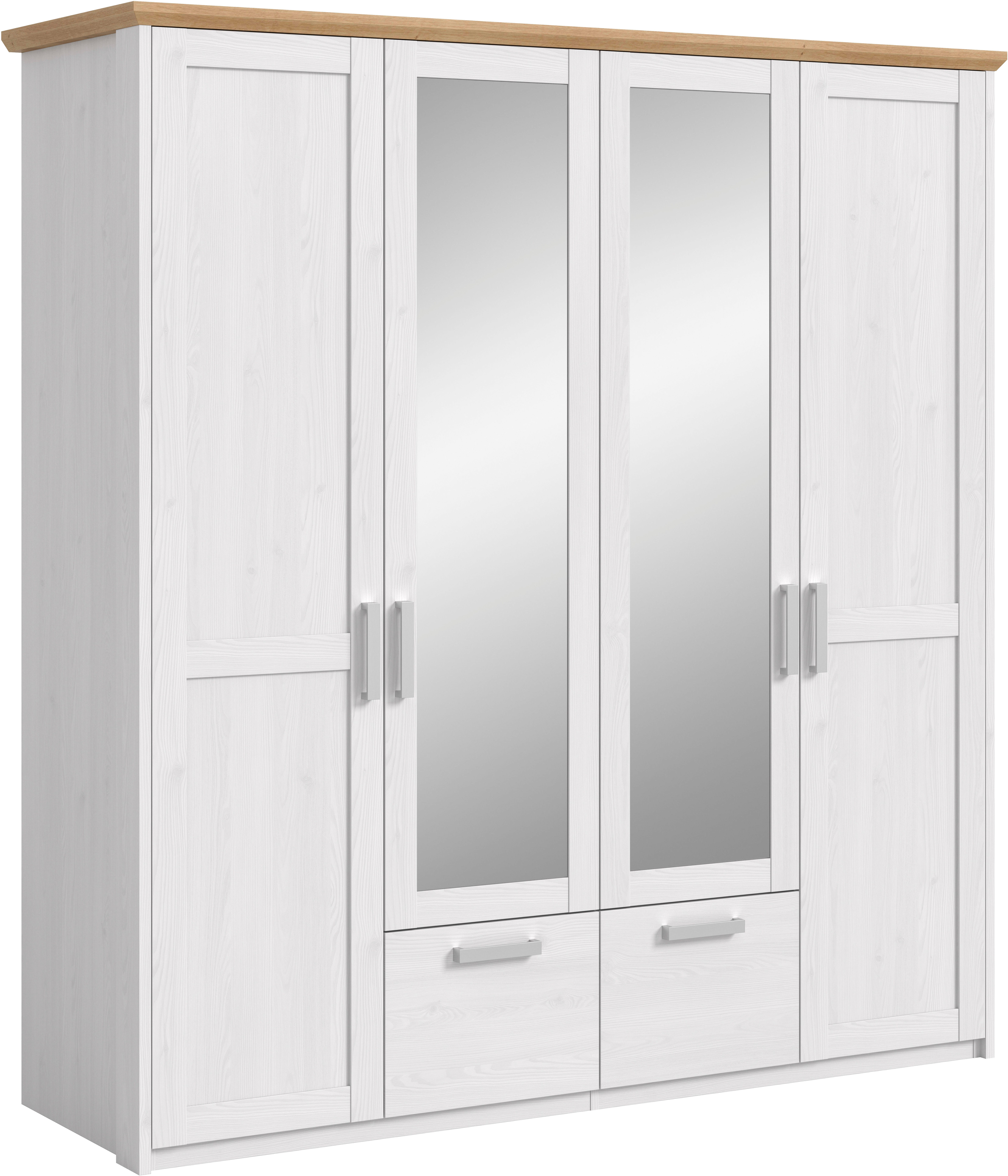 Home affaire Kleiderschrank COSENZA, Breite 188cm, viel Stauraum, in Landhausoptik (2 Schubkästen mit Vollauszug, 4 Türen, 2 Kleiderstangen, viel Stauraum) Schlafzimmerschrank, Schrank, Garderobenschrank