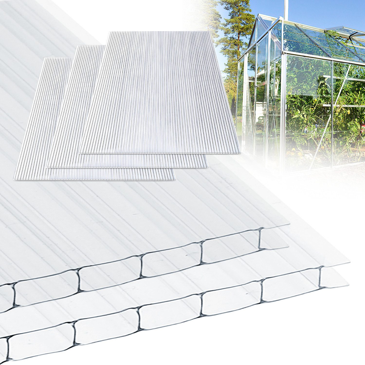 Doppelstegplatte 8mm Doppelstegplatten Zuschneidbar Polycarbonat Klar 121x60,5cm,5x