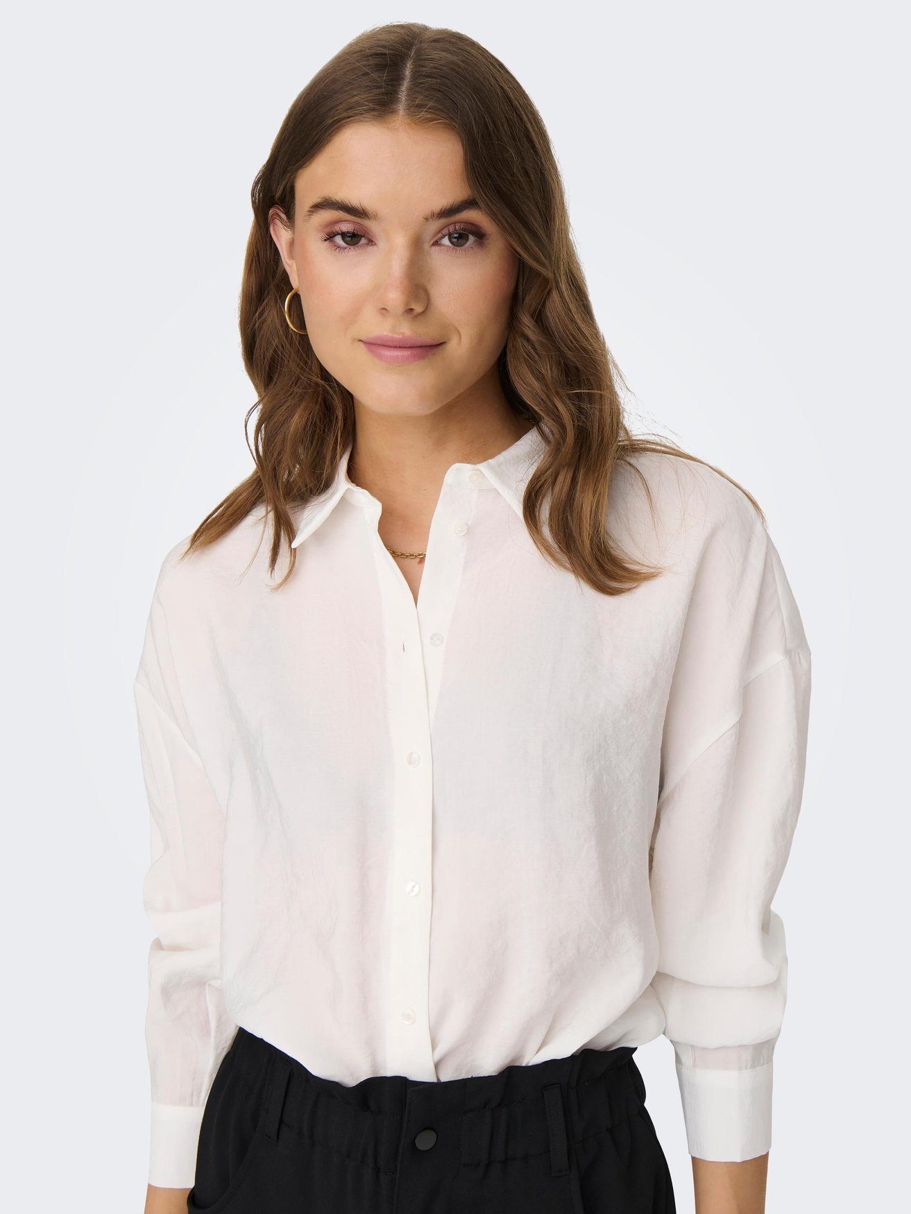 ONLY Blusenshirt Langarm Bluse Weites Oversize Hemd Shirt ONLIRIS 5635 in Weiß-3