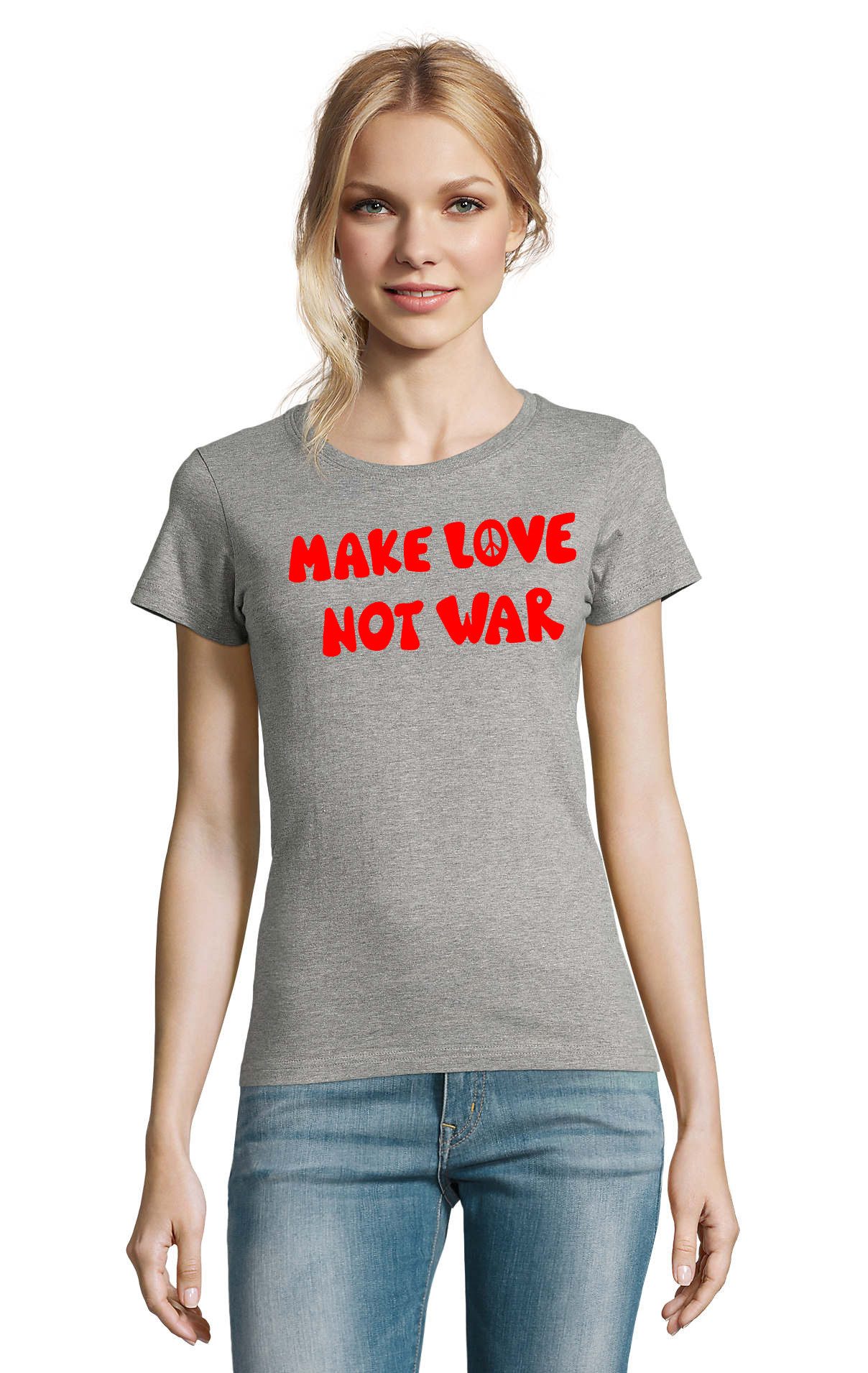 T-Shirt Make Love Not War Damen T Shirt Print Rundhals Baumwolltop