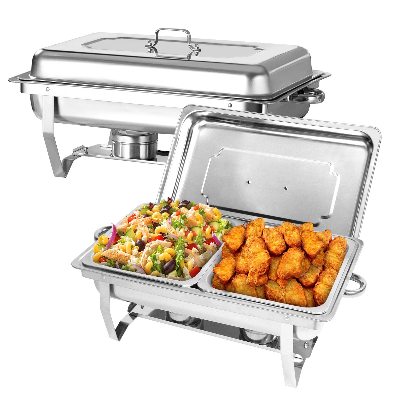 EVGTTI Speisenwärmer Edelstahl Chafing Dish Buffet-Set, Warmhaltebehälter, Buffetwärmer, (2-tlg., 2 Set 1x2 GN-Behälter), Rechaud für Catering, Buffet und Party