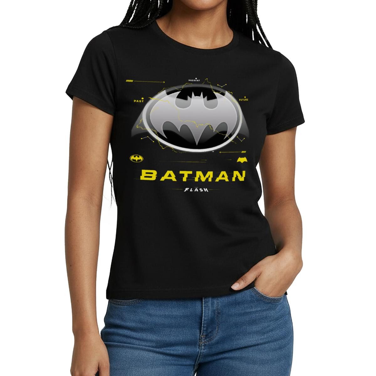 Spreadshirt T-Shirt The Flash Klassisches Batman Logo In Grau Frauen T-Shirt (1-tlg) Slim Fit, fällt klein aus