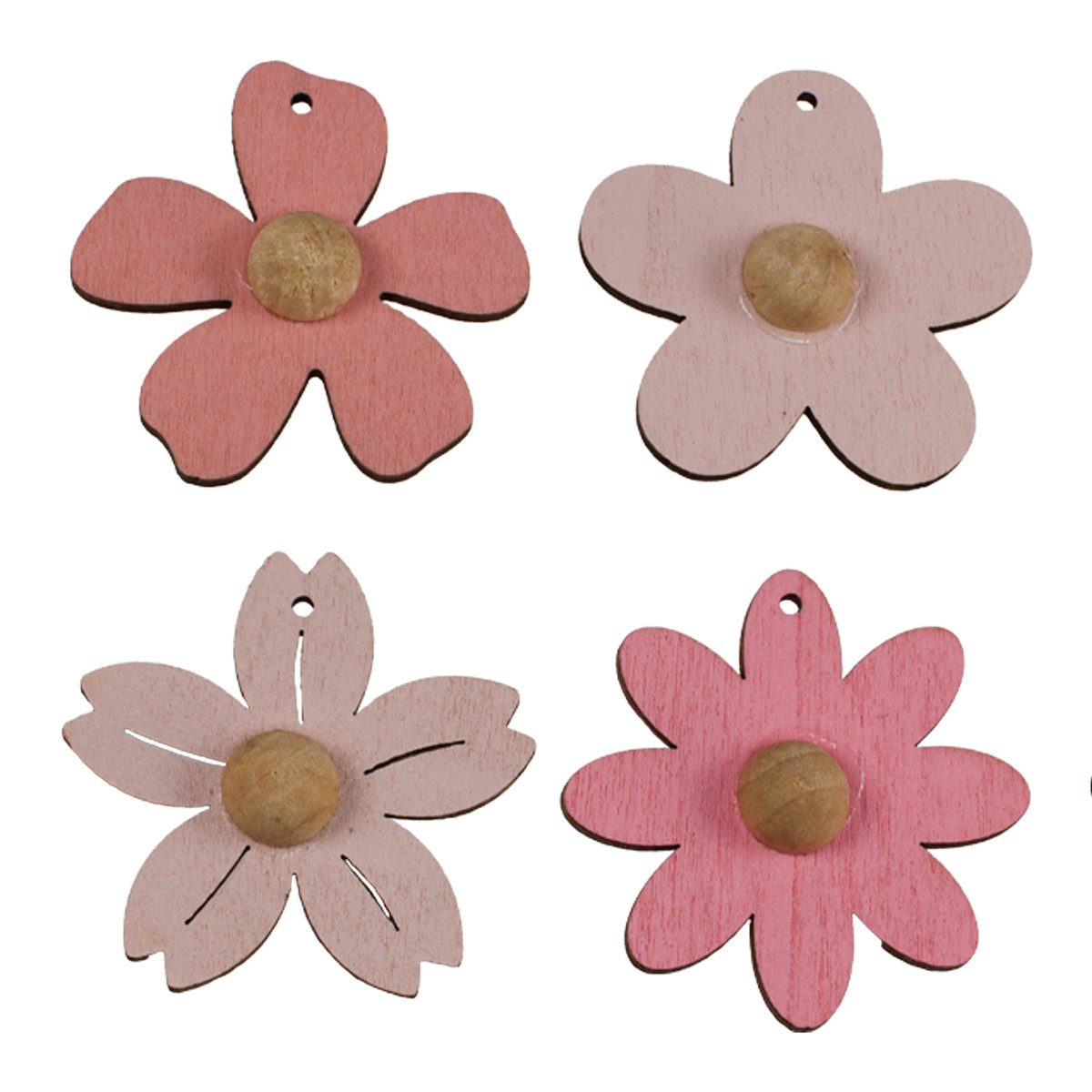 Thumbnail - Viana Streudeko Rosa Holzblumen Hängedeko Sommerdeko 4,5cm 24 Stk