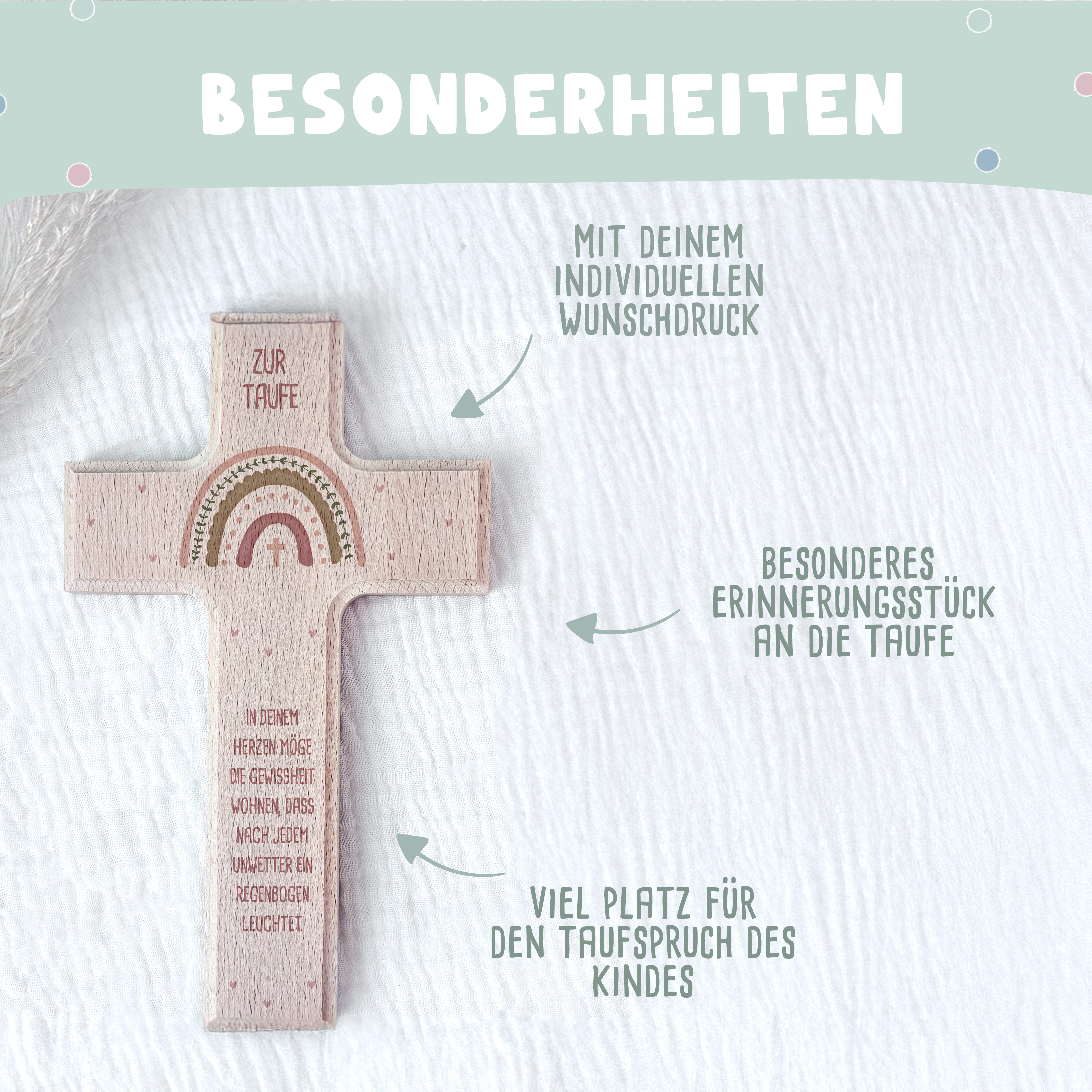 hellomini Wanddekoobjekt Taufkreuz Aquarell 15cm x 25cm