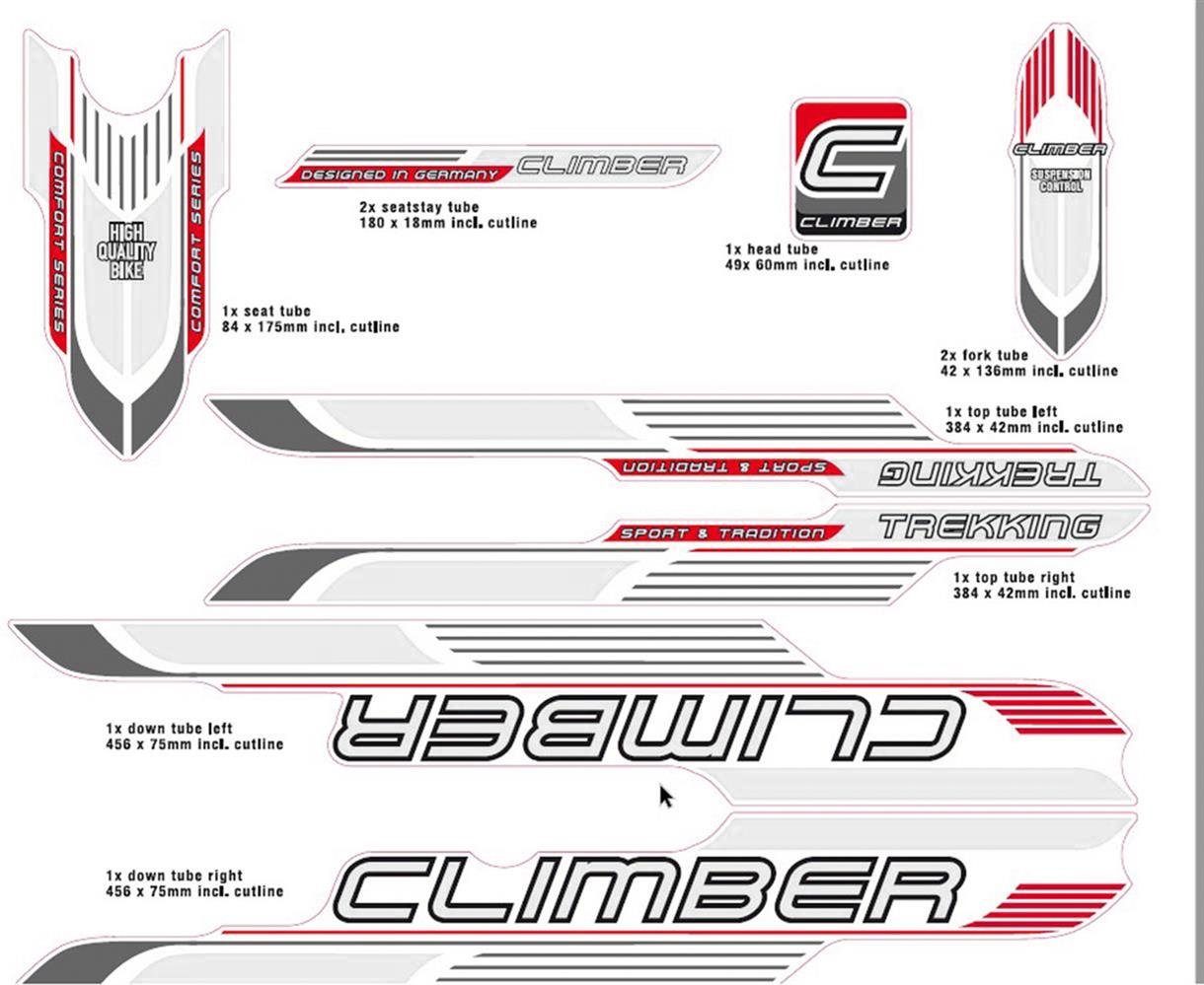 Non-Branded Рама велосипеда Fahrrad DEKOR Satz CLIMBER Trekking MTB Рамка Decal Sticker 9 teilig