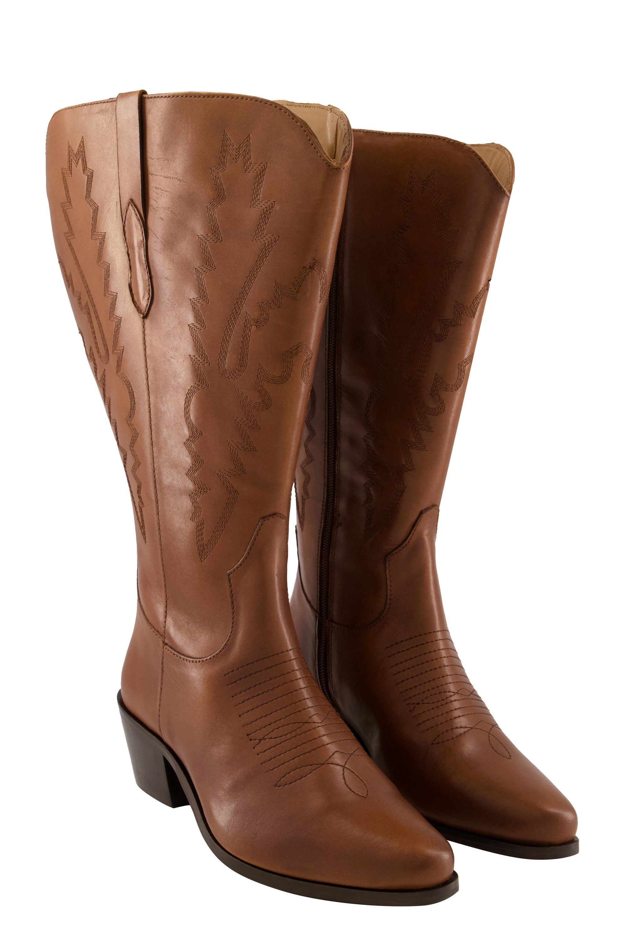 Ulla Popken Leder-Cowboystiefel 3 XL-Schaft Stickerei Weite H Stiefel günstig online kaufen