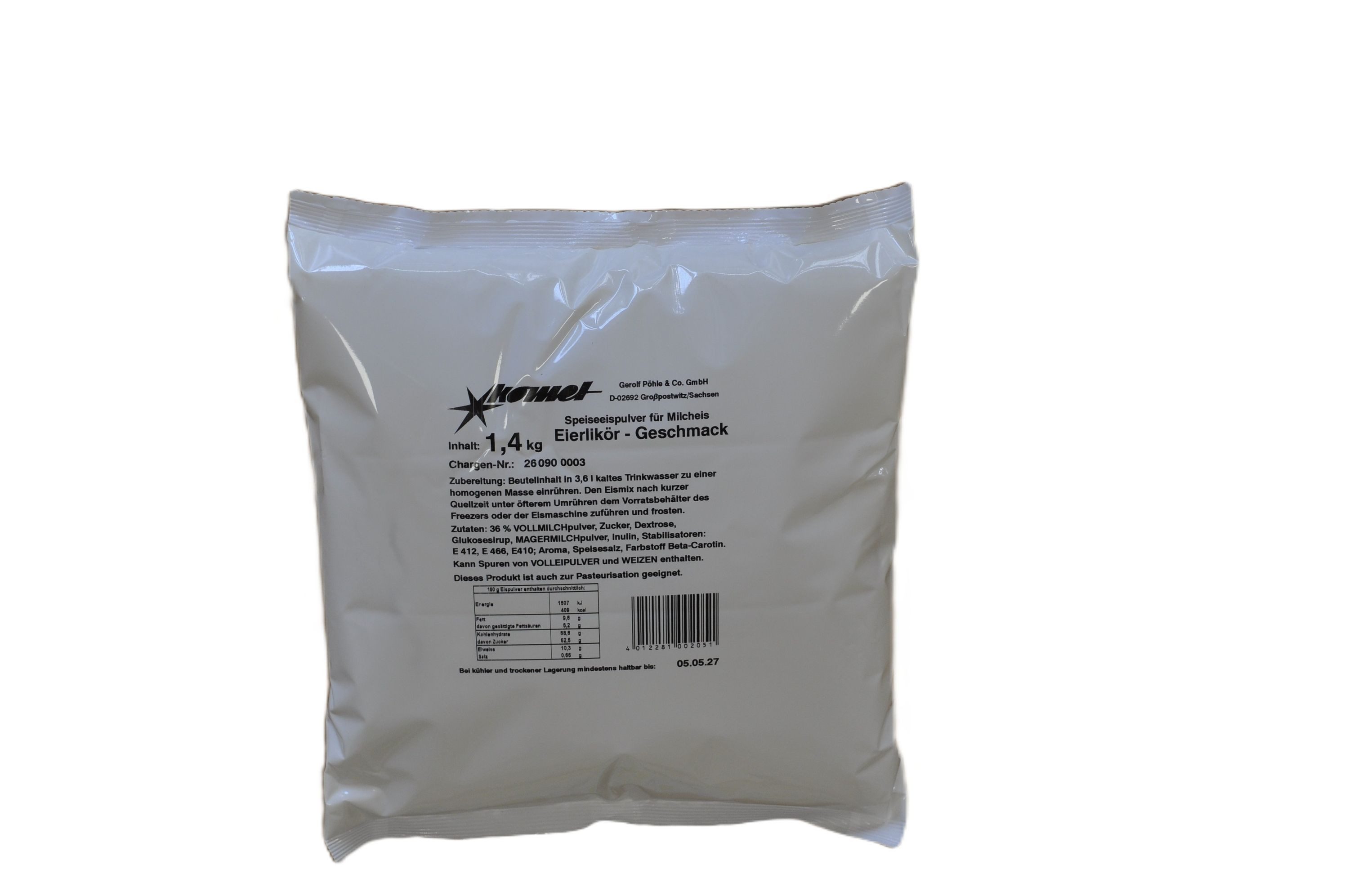 Komet Dessertpulver Eierlikör 1,40 kg, 1400 g, Eispulver Softeispulver Speiseeispulver Eismaschine