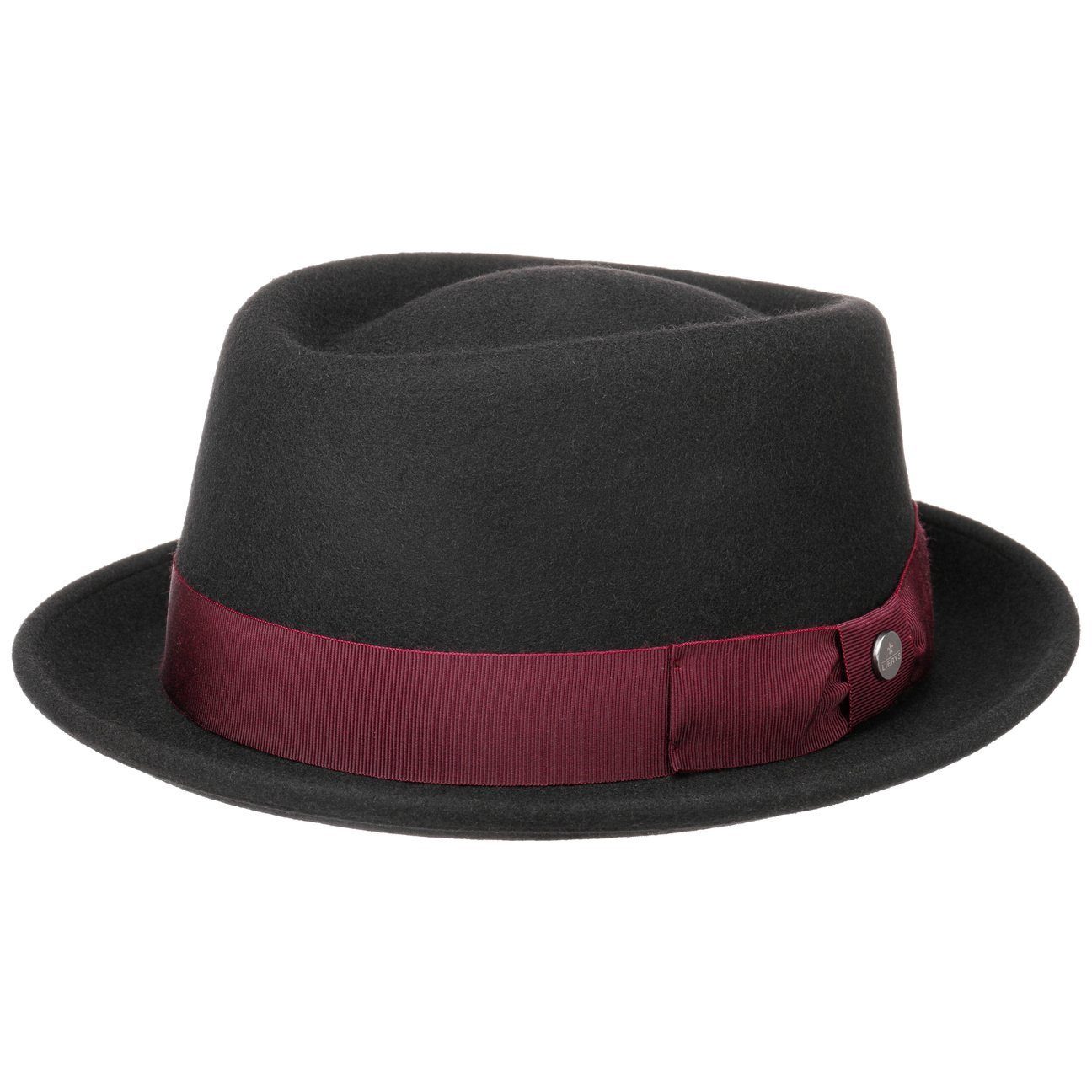 Lierys Fedora (1-St) Porkpie mit Ripsband, Made in Italy schwarz-bordeaux