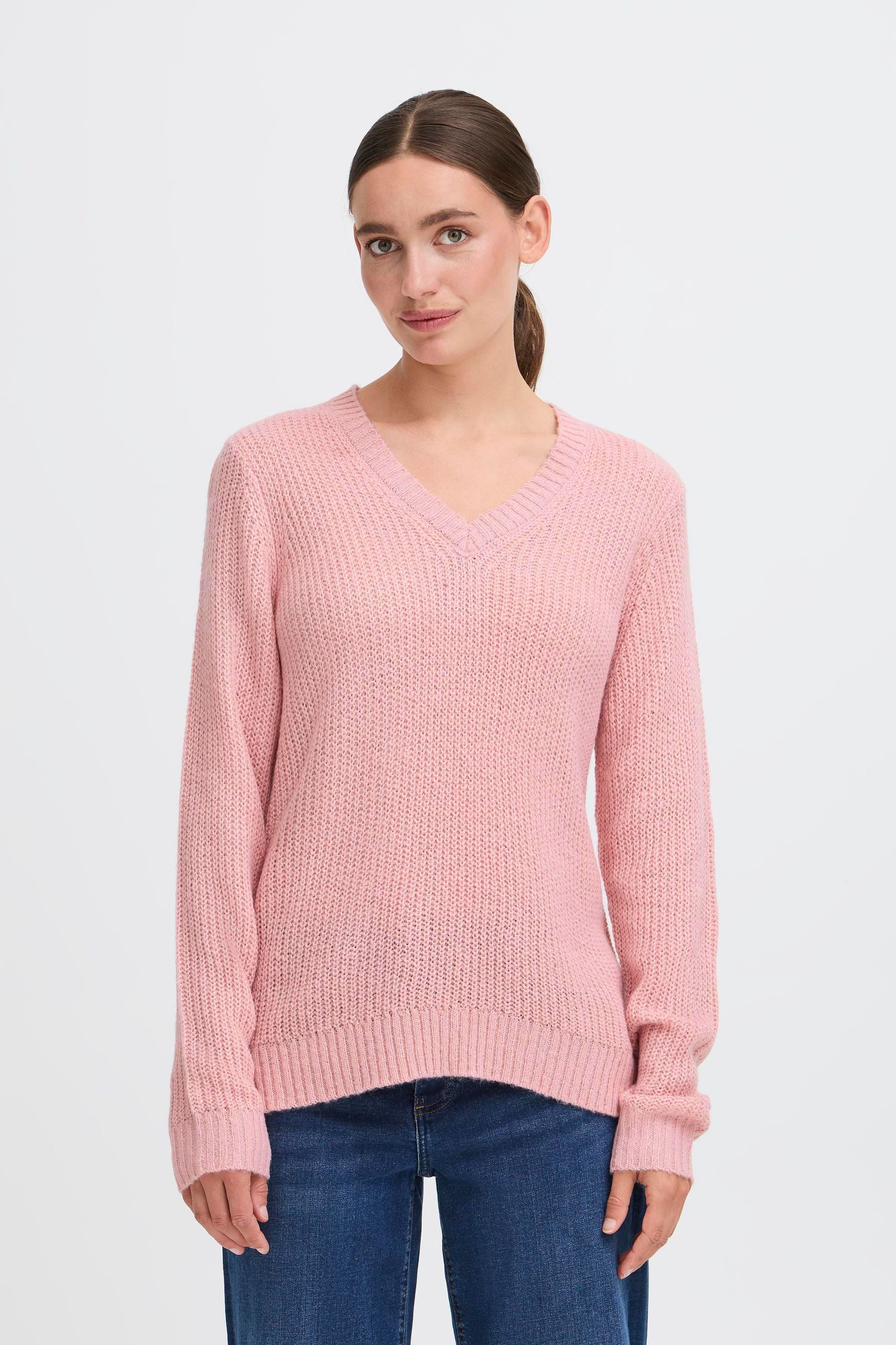 OXMO V-Ausschnitt-Pullover OXFSinvi Modischer Grobstrick-Pullover mit V-Ausschnitt
