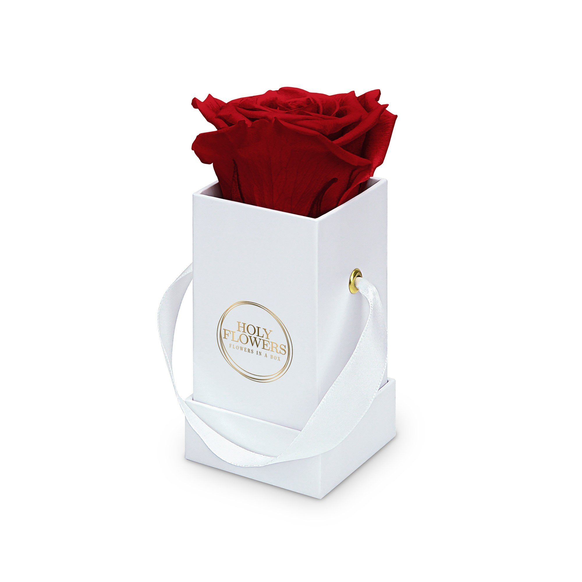 Kunstblume Eckige Rosenbox in weiß mit 1er Infinity Rose I 3 Jahre haltbar I Echte, duftende konservierte Blumen I by Raul Richter Infinity Rose, Holy Flowers, Höhe 9 cm Heritage Red