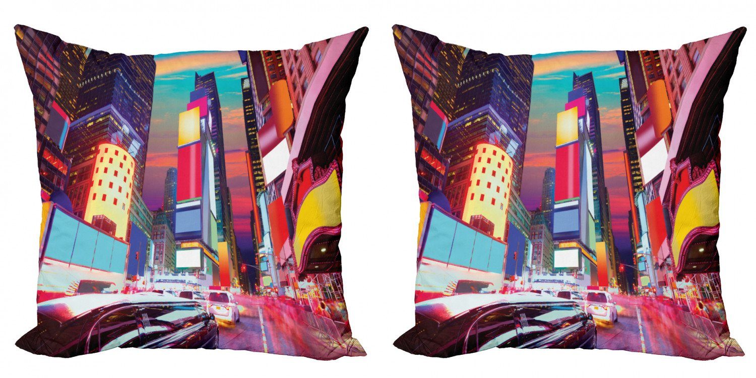 Kissenbezüge Modern Accent Doppelseitiger Digitaldruck, Abakuhaus (2 Stück), NYC Bunte Nacht Times Square | Kissenbezüge