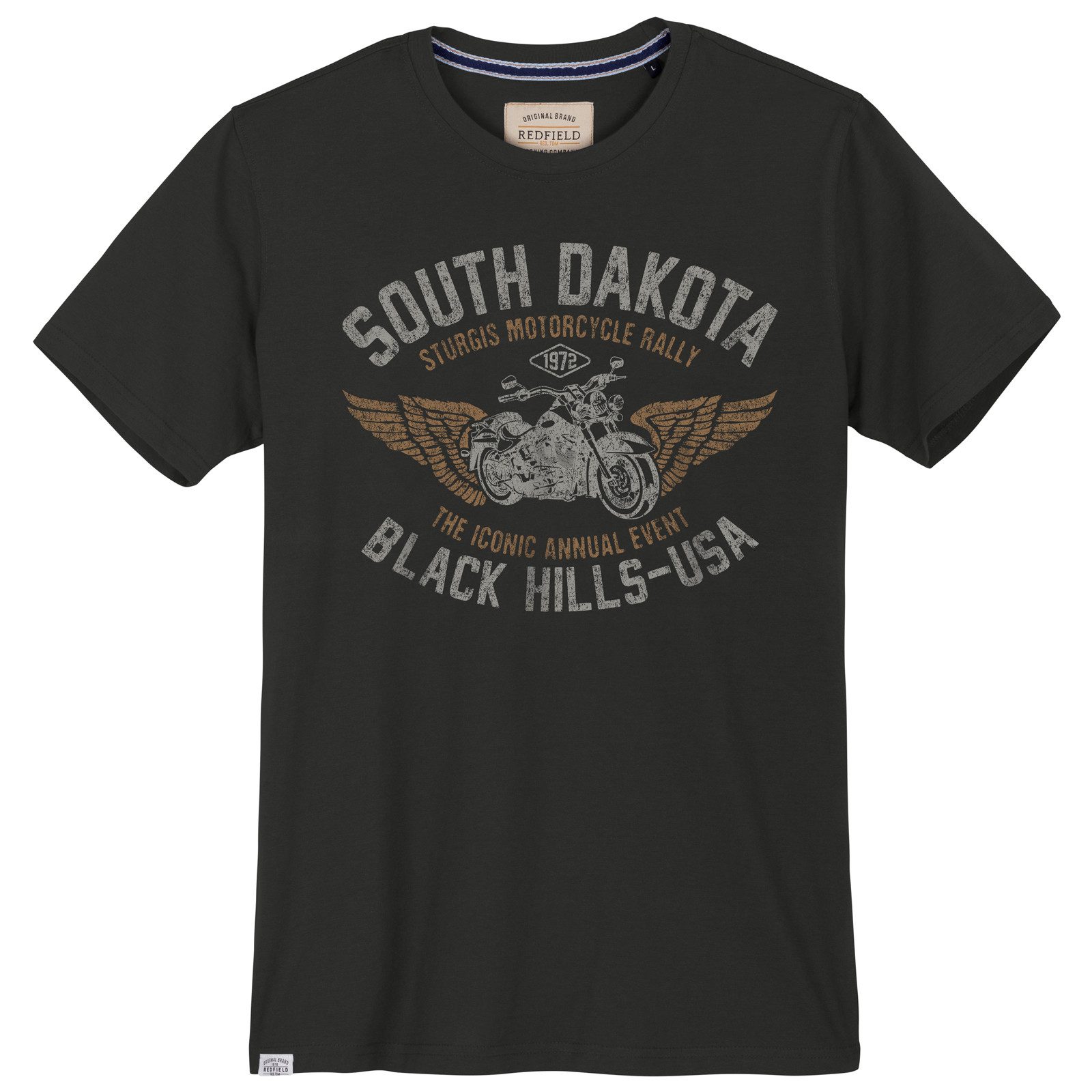 redfield Print-Shirt Redfield T-Shirt Übergröße schwarz Vintageprint günstig online kaufen