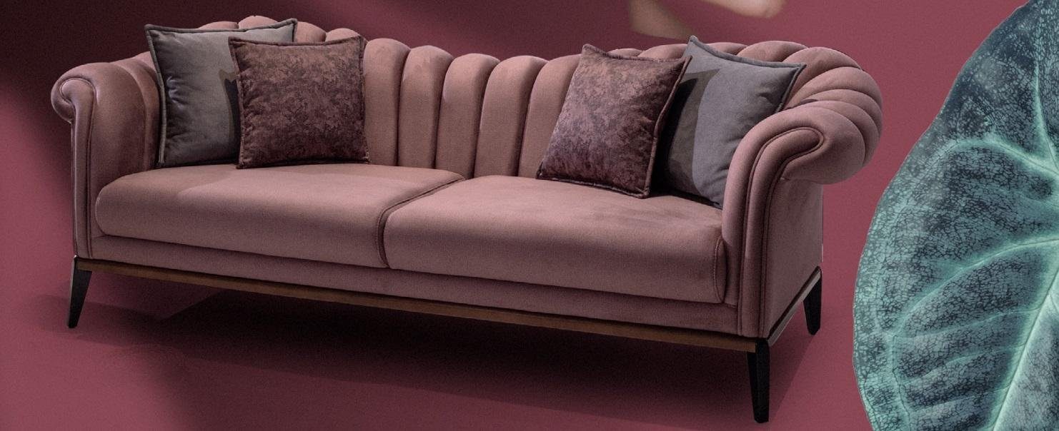 JVmoebel Sofa Italienischer Stil 2 Sitzer Sofa Polster Rosa Sitz Neu Couch Textil