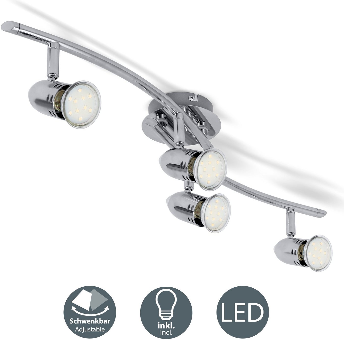 B.K.Licht LED Deckenleuchte, LED Design Deckenlampe Decken Spot-Strahler GU10 modern chrom inkl. 3W 250lm-HomeTrends