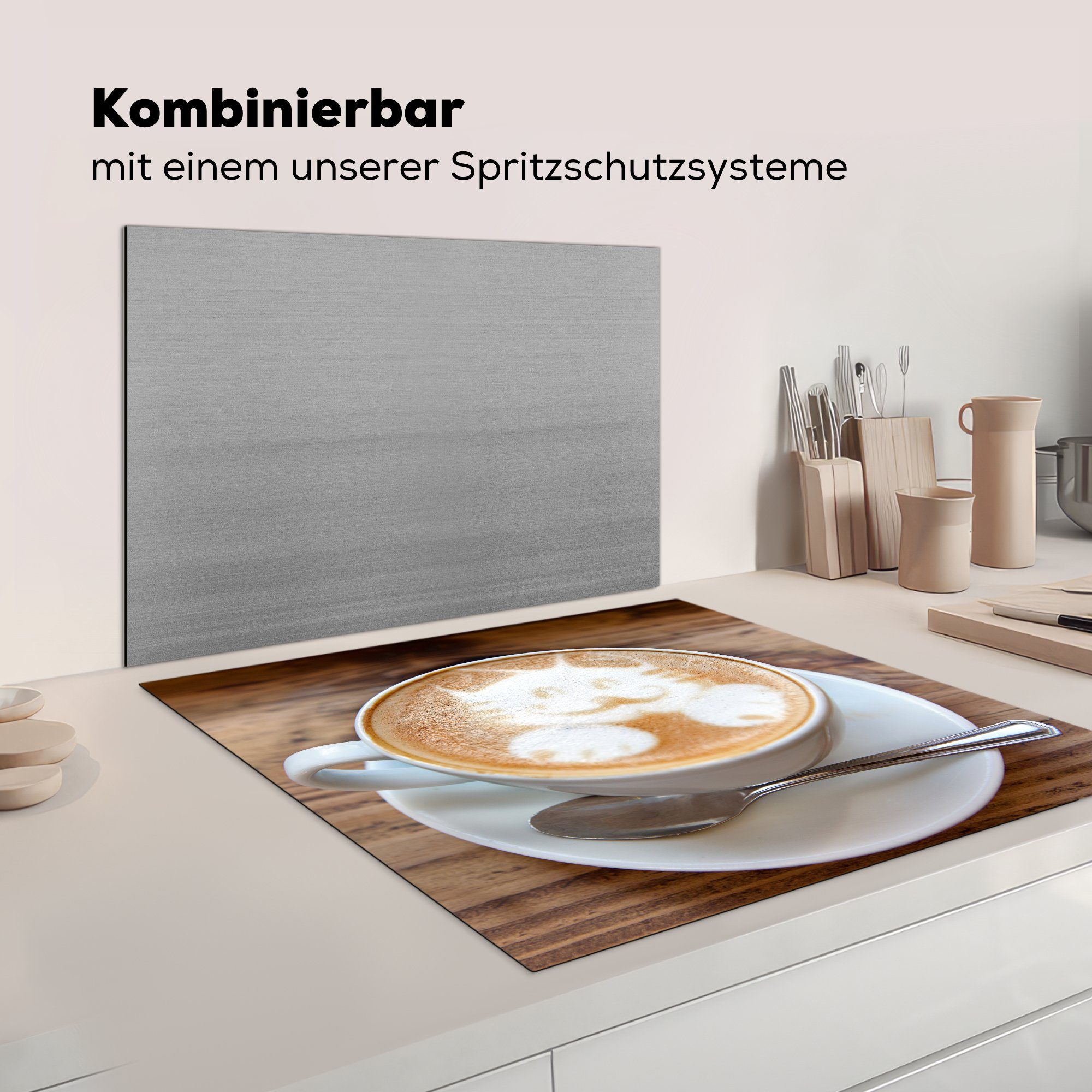 MuchoWow Herdblende-/Abdeckplatte Eine Vinyl, küche cm, Arbeitsplatte für Katze Latte tlg), Art Cappuccinos ist (1 als im Schaum 78x78 eines Ceranfeldabdeckung, abgebildet