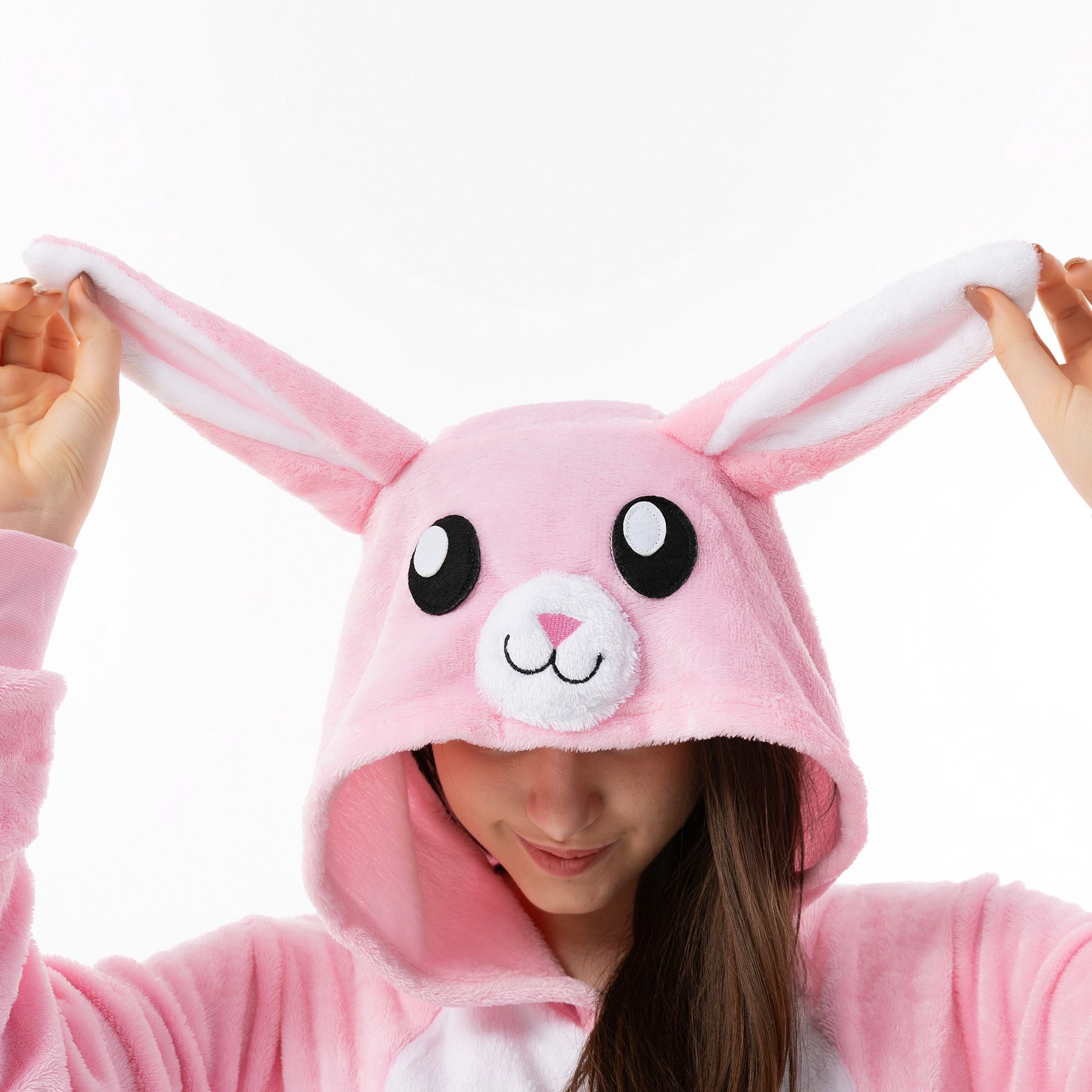 Katara Partyanzug Waldtiere Jumpsuit Kostüm Overall Erwachsene S-XL, Karneval - Kostüm, Kigurumi - Hase rosa M (155-165cm)