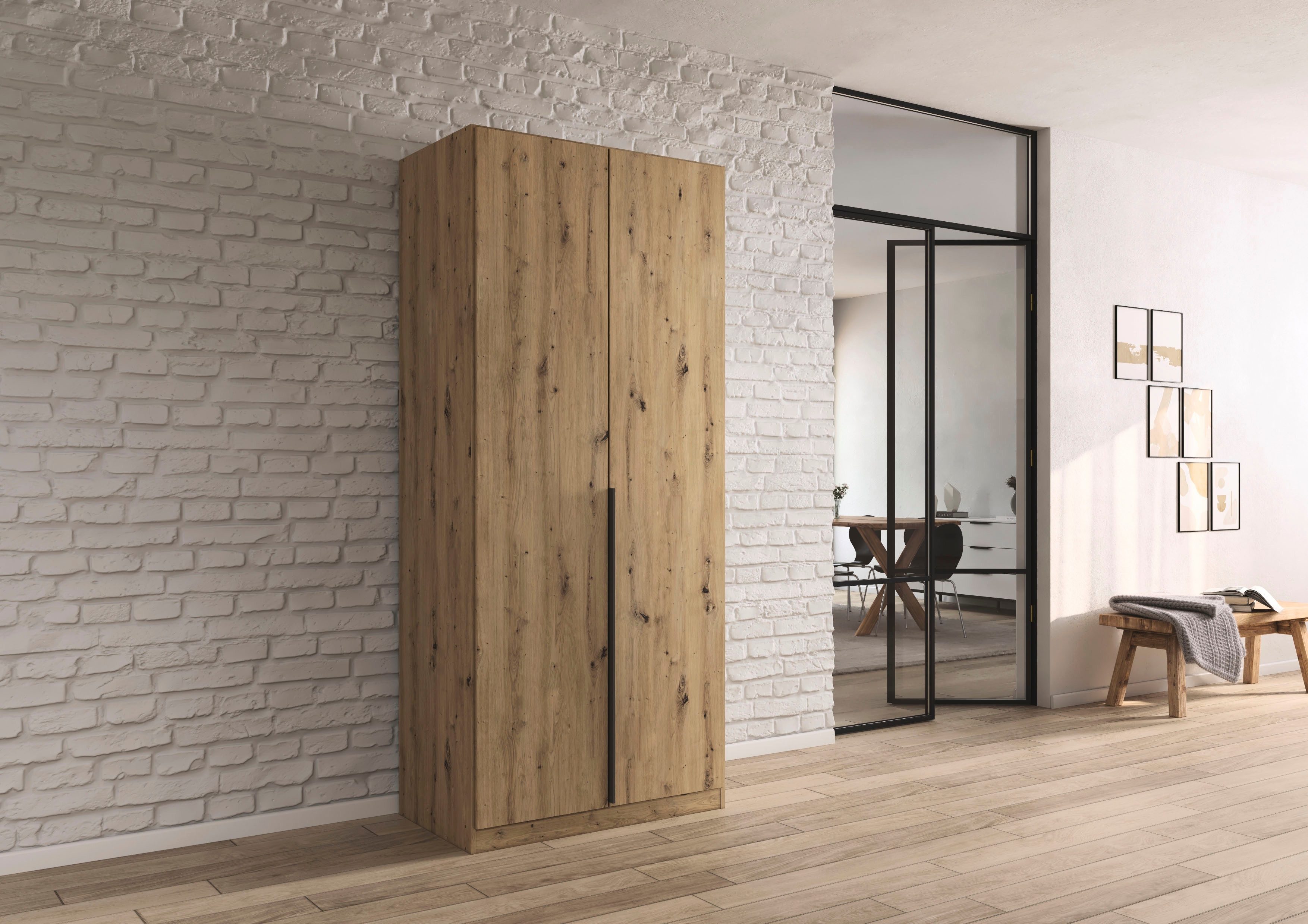 OTTO home Drehtürenschrank Kleiderschrank Schrank Garderobe AGORDO Schlafzimmer (in zwei Griff-Farben, Breiten 91-405 cm, Dekor- oder Hochglanzfront) durchdachte Innenausstattung, in 8 Breiten und 2 Höhen MADE IN GERMANY