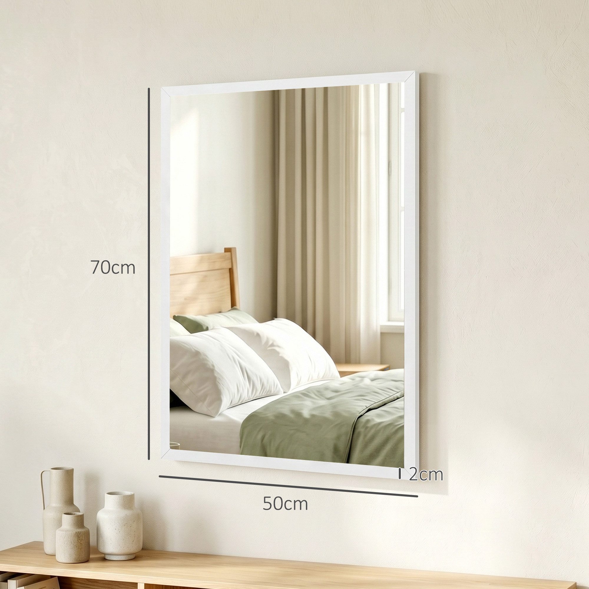 HOMCOM Wandspiegel Rechteckig Spiegel Dekorativ Hängespiegel 50 x 70 cm (Badezimmerspiegel, 1-St., Dekorativer Hängespiegel), für Schlafzimmer Badezimmer Wohnzimmer Flur Weiß