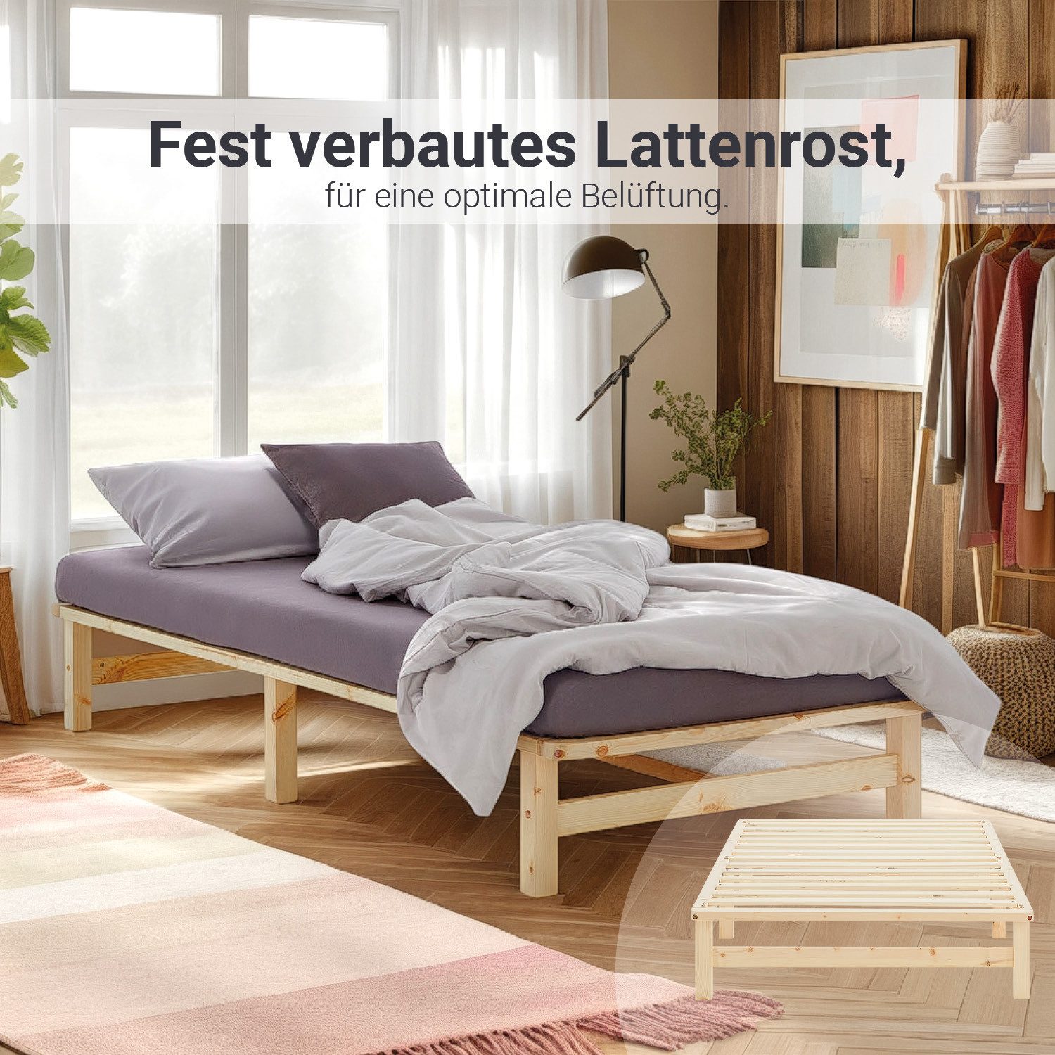 Homestyle4u Holzbett 90/100/140x200 Palettenbett Massivholzbett Futonbett günstig online kaufen