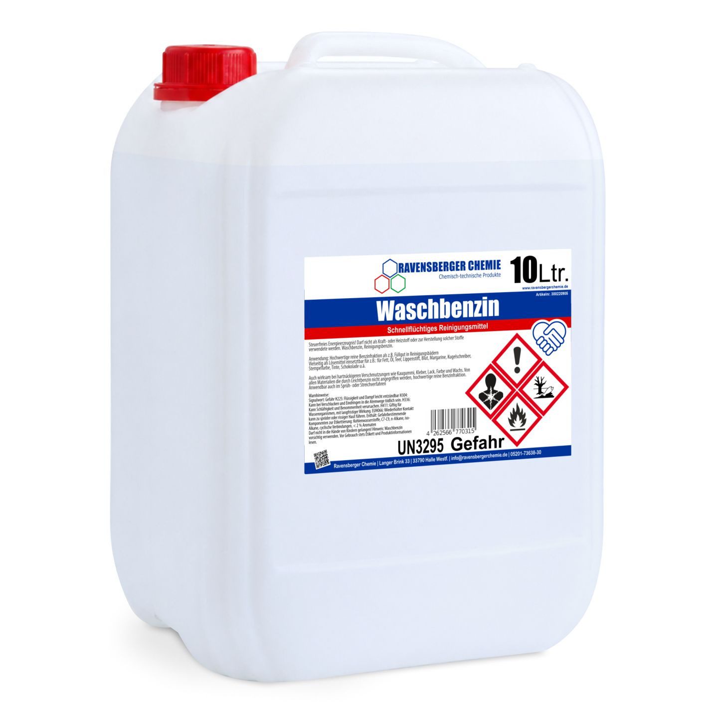Ravensberger Chemie Waschbenzin - 10 L Reinigungsalkohol (10 Liter Kanister von Ravensberger Chemie - Waschbenzin 10L – Starker Fettlöser für Werkstatt & Industrie)