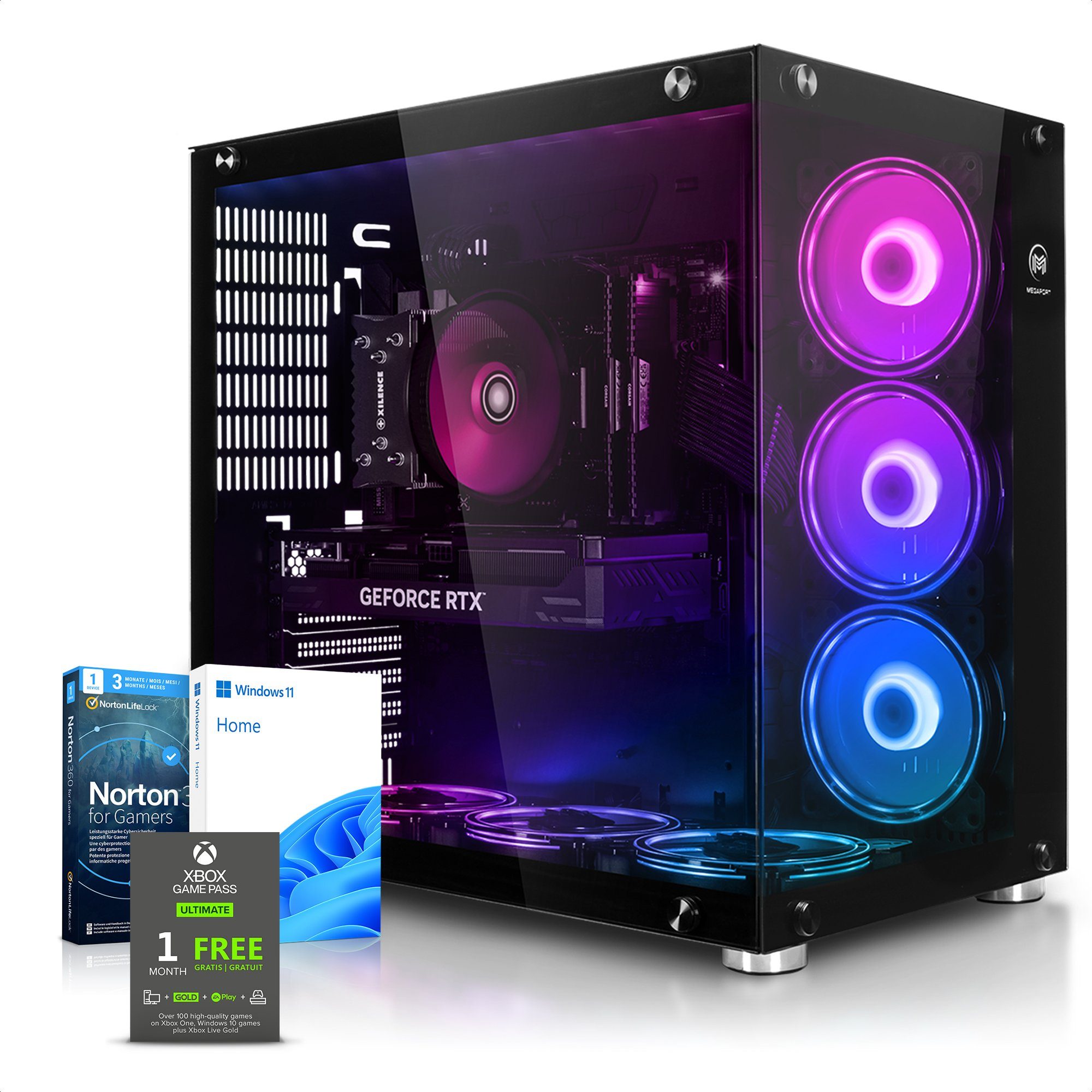 Megaport Gaming-PC (Intel Core i5-14400F 10x 4.70GHz 14400F, Nvidia GeForce RTX 4060Ti 8GB, 16 GB RAM, 1000 GB SSD, Luftkühlung, Windows 11, WLAN)